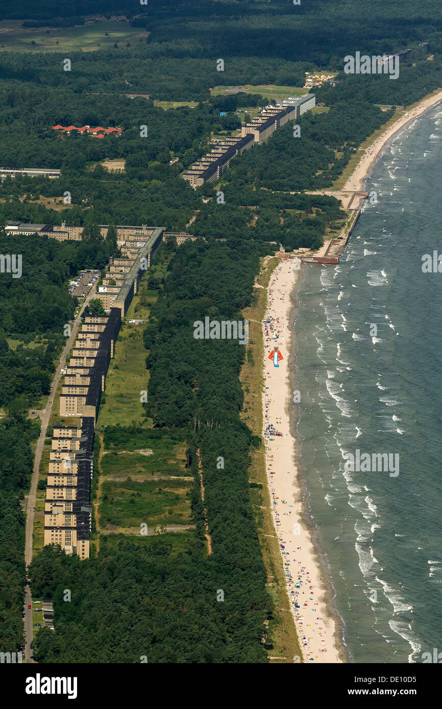 Vista aerea, KdF Bad Prora beach resort, Kraft durch Freude, Tedesco per la forza attraverso la gioia, ex resort della Nazionale Foto Stock
