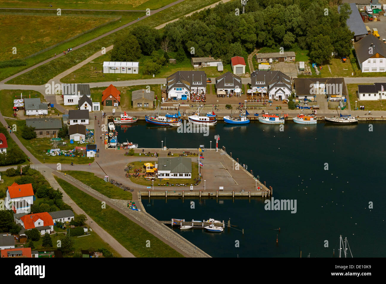 Vista aerea, Vitte, porto sul Mar Baltico, Hiddensee Isola Foto Stock