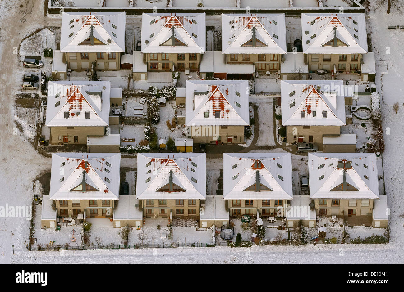 Vista aerea, semi-detached alloggiamento, tenuta residenziale di Florenzer Weg Foto Stock