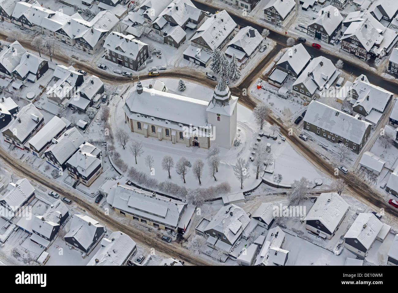 Vista aerea, San Jakobus Chiesa o la chiesa di San James, in inverno Foto Stock