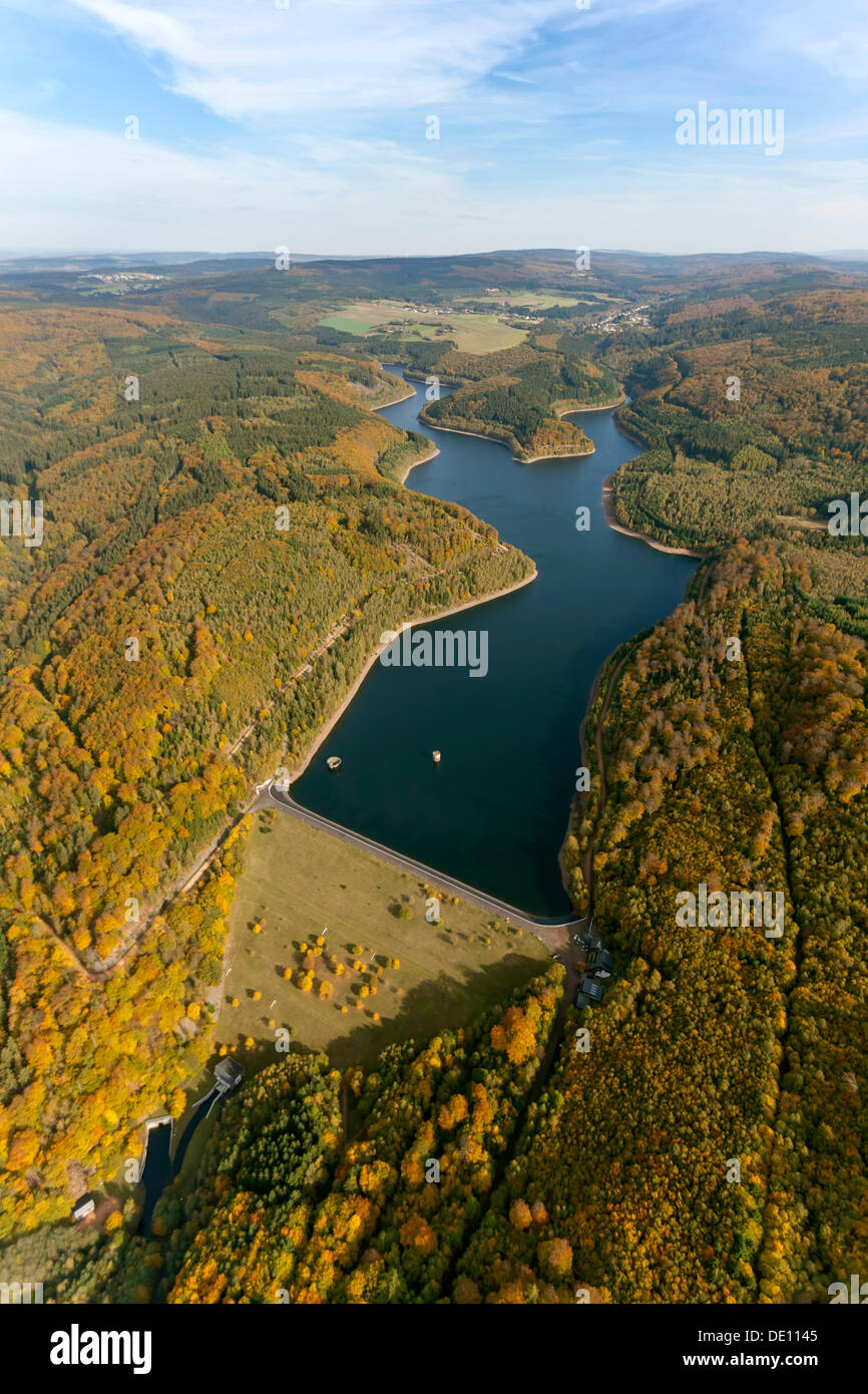 Vista aerea, Nonnweiler serbatoio, dam, Primstalsperre Nonnweiler Foto Stock