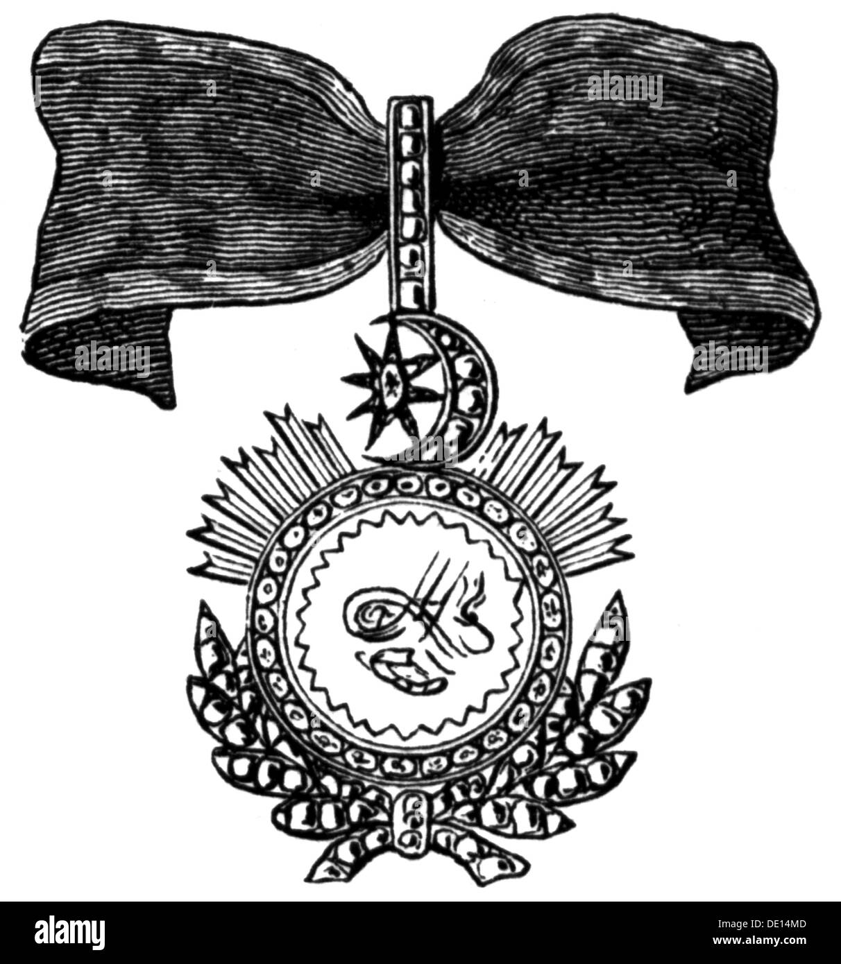 Medaglie e decorazioni, Turchia, Ordine di Gloria (Nisan-i Iftihar),  fondata nel 19.8.1831 dal Sultano Mahmud II, badge, versione per stranieri,  incisione in legno, seconda metà del XIX secolo, OM, ordini di merito,