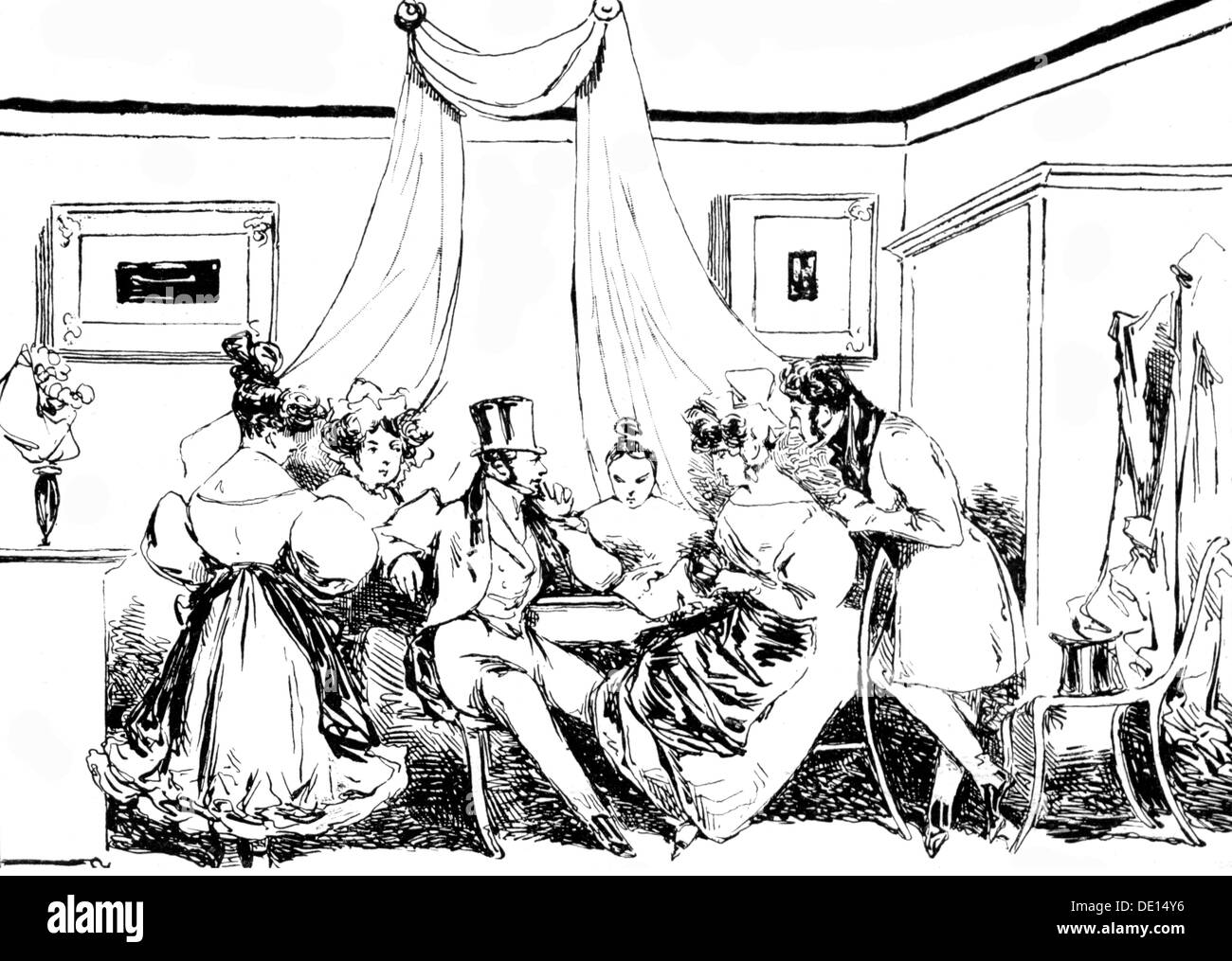 Moda, XIX secolo, modisti, disegno di Henry Monnier (1799 - 1877), 1828, diritti aggiuntivi-clearences-non disponibile Foto Stock