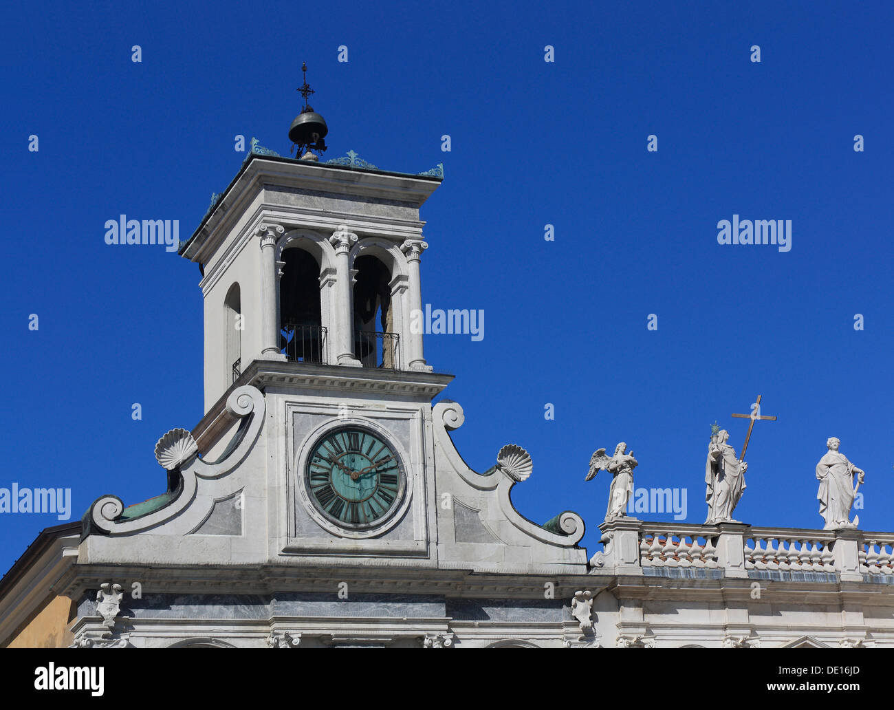 Chiesa di San Giacomo, torre campanaria, dettaglio, Piazza Matteotti, Udine, Friuli Venezia Giulia, Italia, Europa Foto Stock