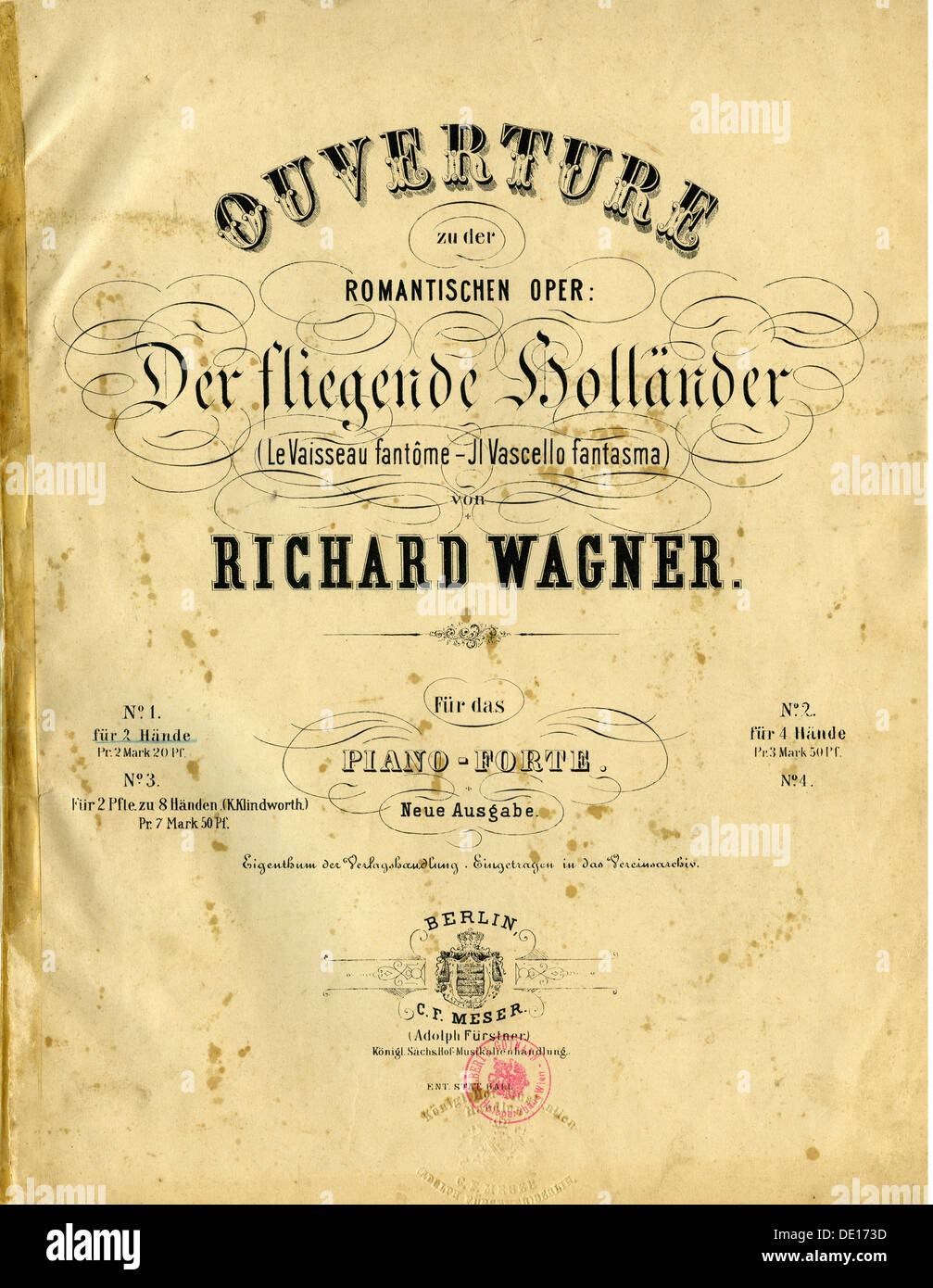 Wagner, Richard, 22.5.1813 - 13.2.1883, musicista tedesco (compositore), sovrastruttura della romantica opera "The Flying Dutchman", note per il pianoforte forte, casa editrice: Adolph Fürstner, C. F. Meser, circa 1885, Foto Stock