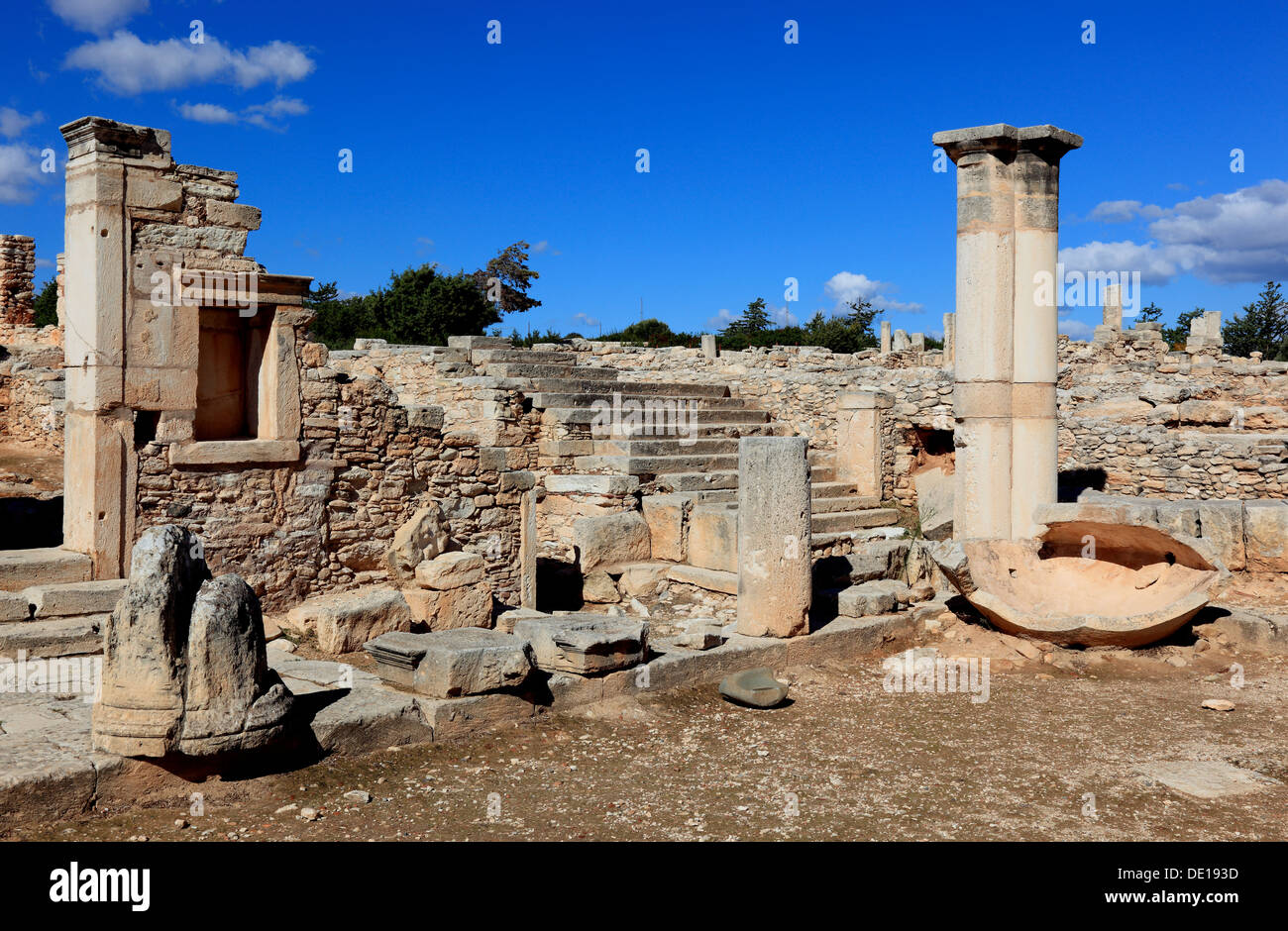 Cipro, Kourion, assiro Ku-ri-ho, antica greca, latina curio Hylates santuario di Apollo, resti di Hylatesheiligtums, histor Foto Stock