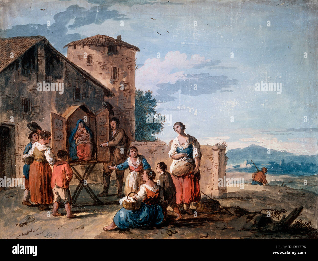 "Un gruppo di contadini davanti al tabernacolo con la Madonna permanente statua, c1750. Artista: Giuseppe Zais Foto Stock