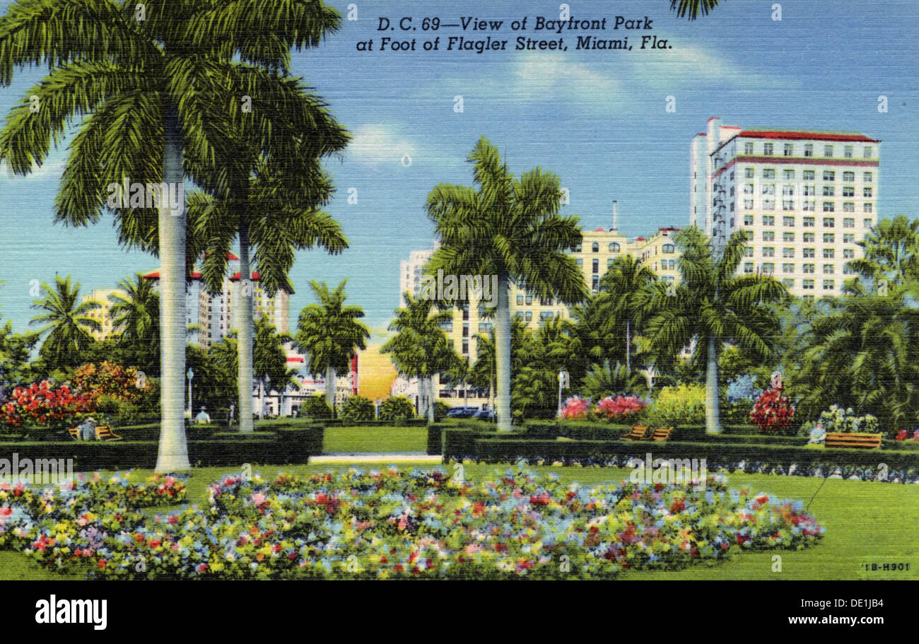 Vista di Bayfront Park, al piede di Flagler Street, Miami, Florida, Stati Uniti d'America, 1941. Artista: sconosciuto Foto Stock