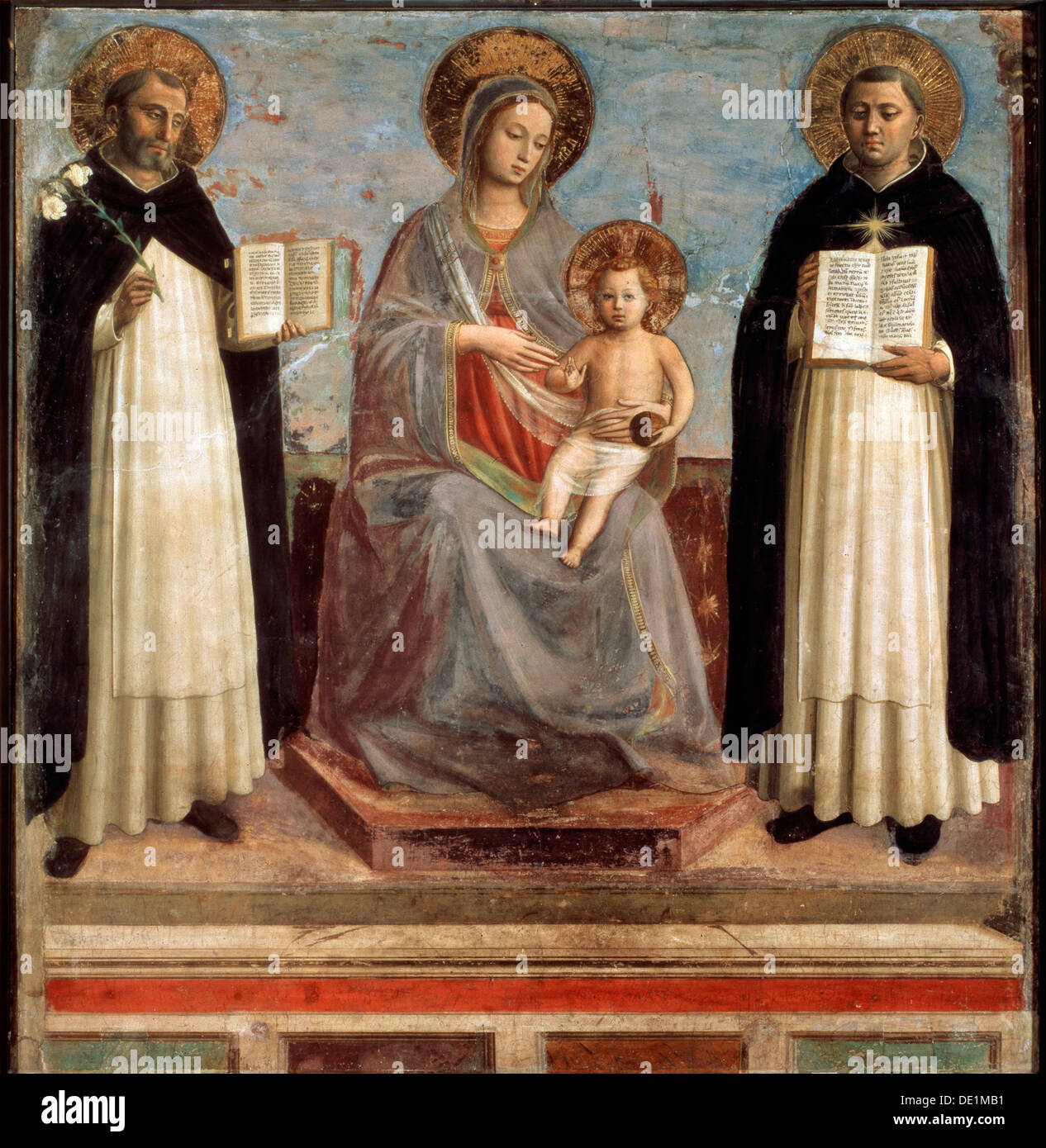 "Madonna con Bambino e Santi Dominicus e Tommaso d Aquino, 1424-1430. Artista: Beato Angelico Foto Stock