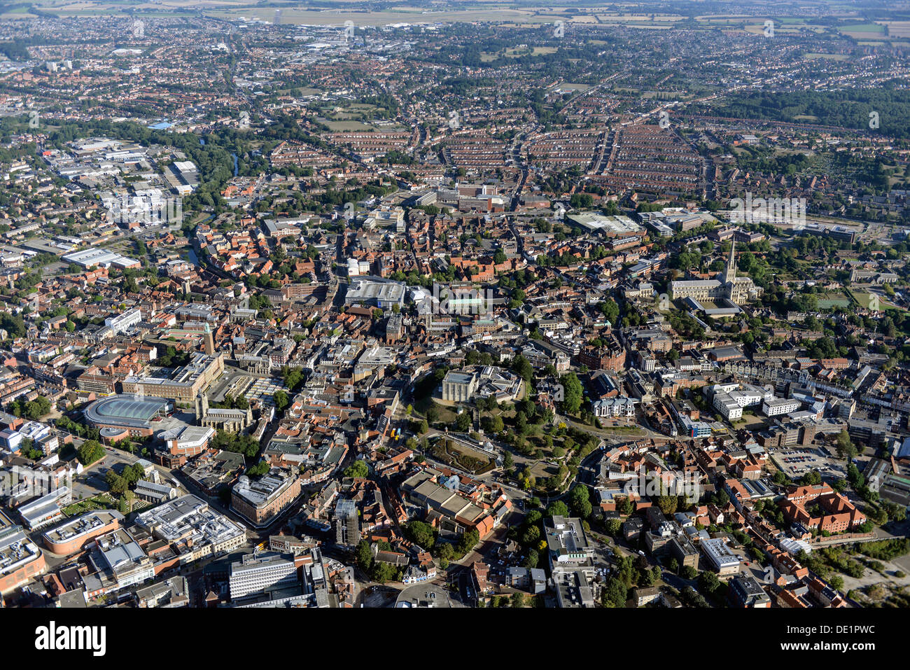 Fotografia aerea del centro città di Norwich Foto Stock