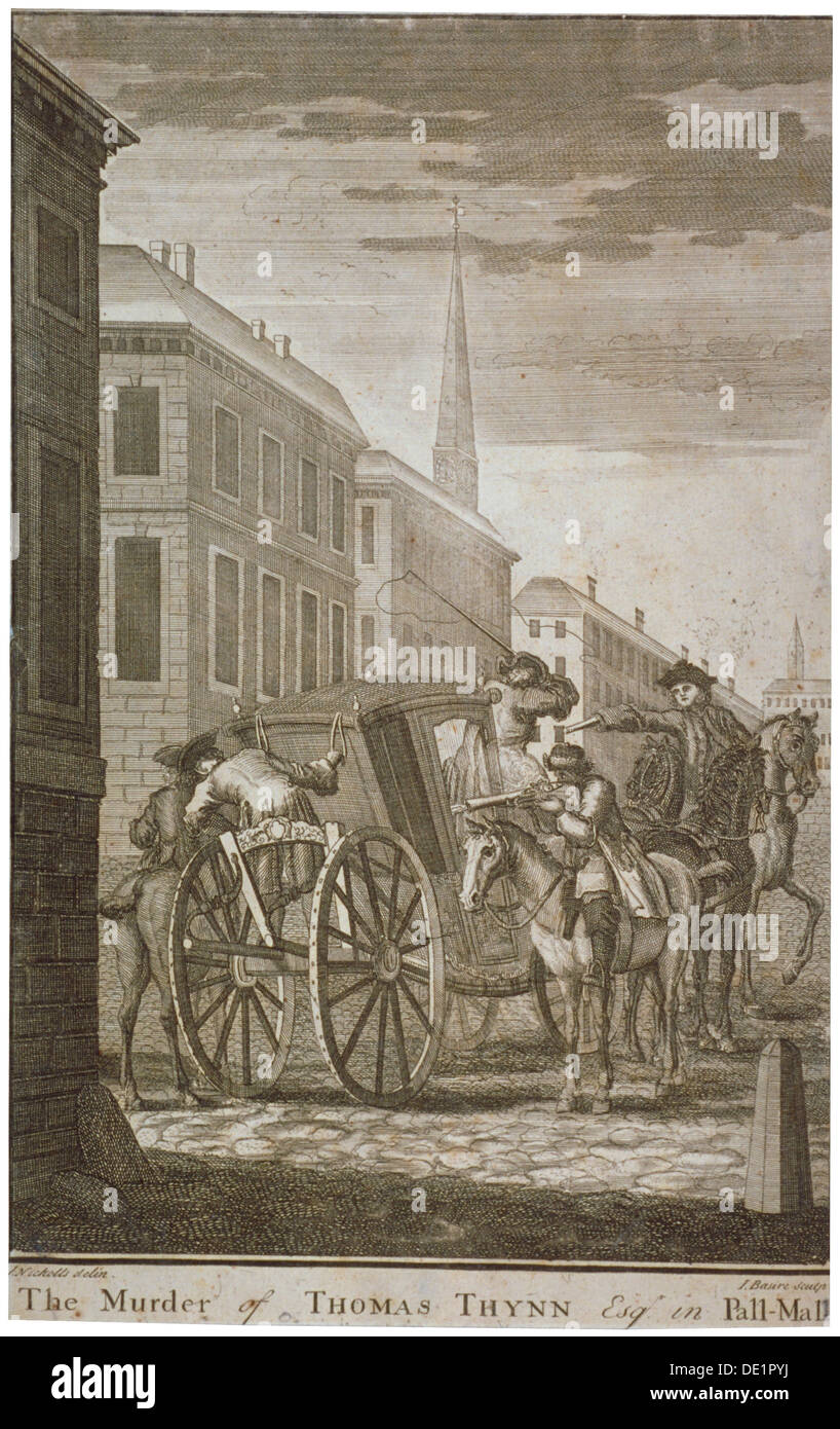 Scena di Thomas Thynne l'assassinio in Pall Mall, Westminster, London, 1682 (c1775). Artista: James Basire I Foto Stock