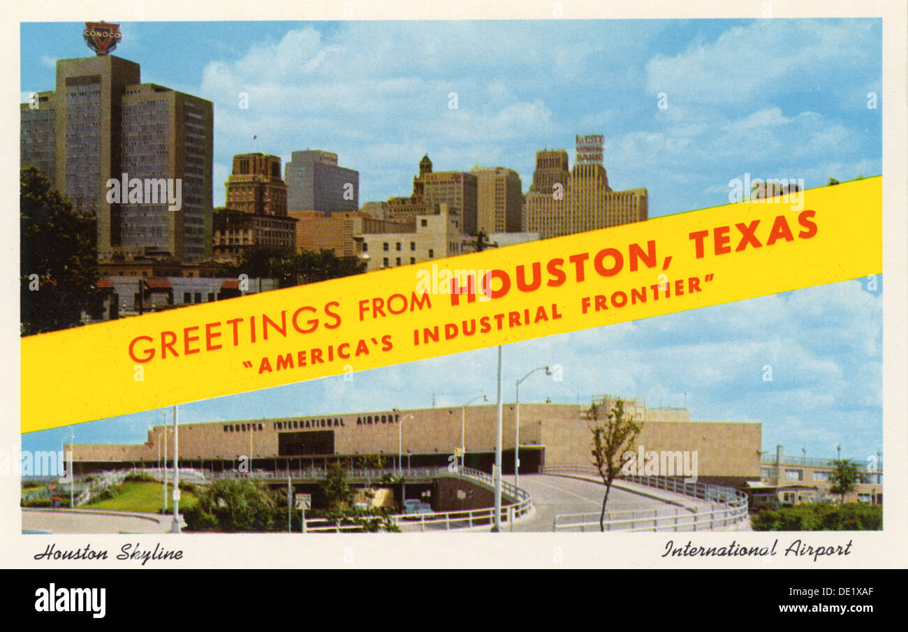 "Saluti da Houston, Texas, "dell'America di frontiera industriale", cartolina, 1958. Artista: sconosciuto Foto Stock