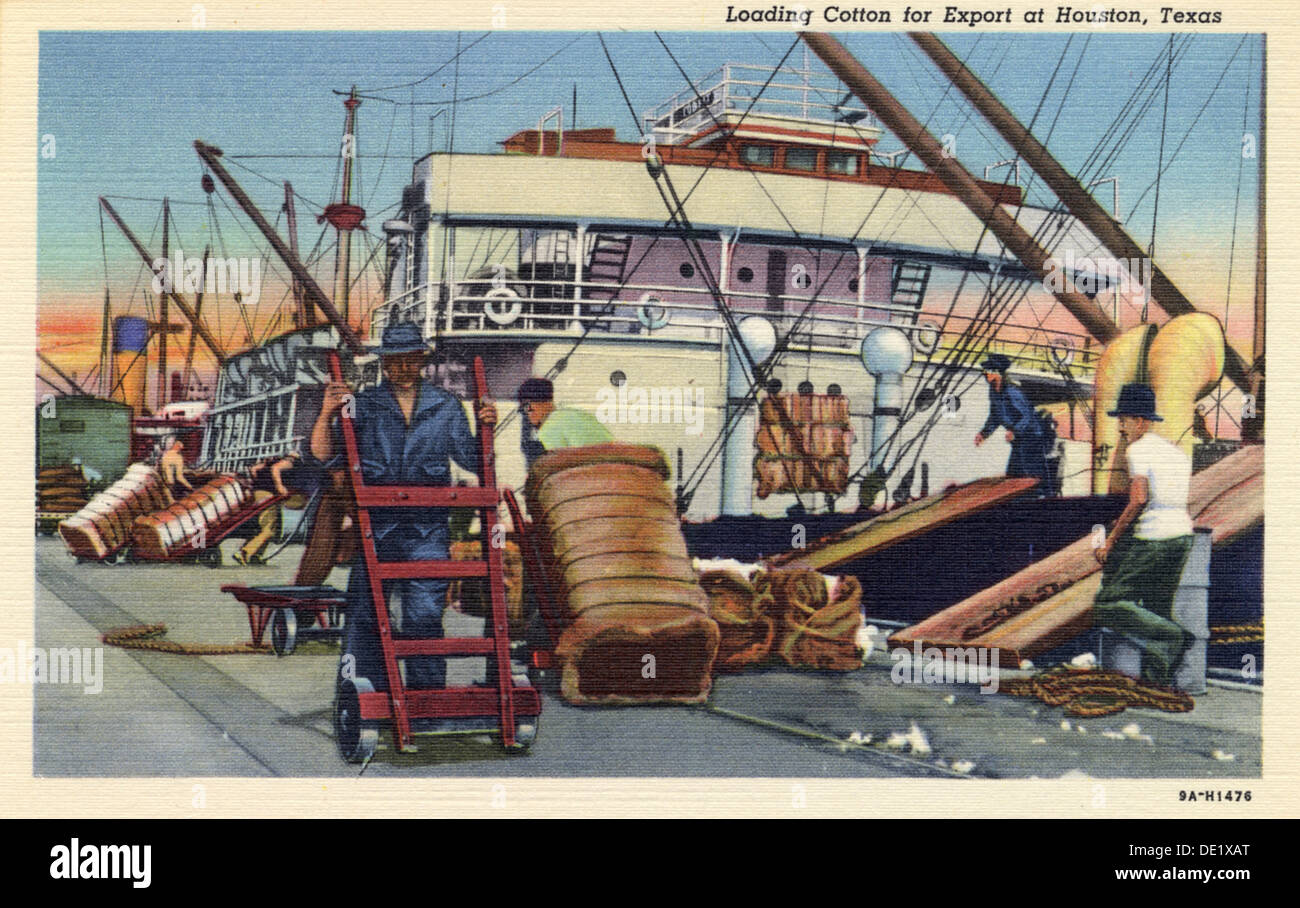 Caricamento di cotone per esportazione, Houston, Texas, Stati Uniti d'America, 1939. Artista: sconosciuto Foto Stock