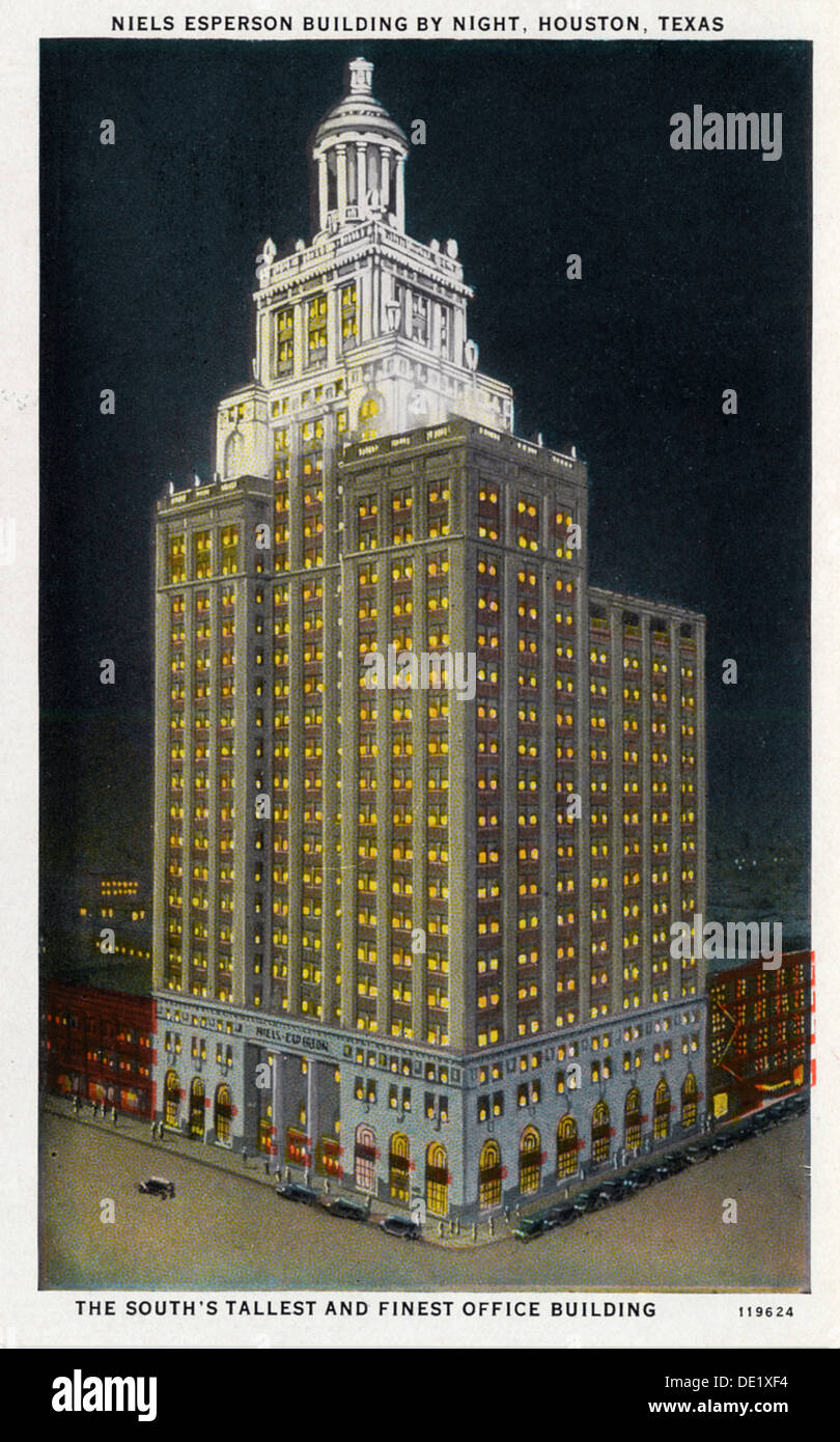 Niels Esperson edificio di notte, Houston, Texas, Stati Uniti d'America, 1928. Artista: sconosciuto Foto Stock