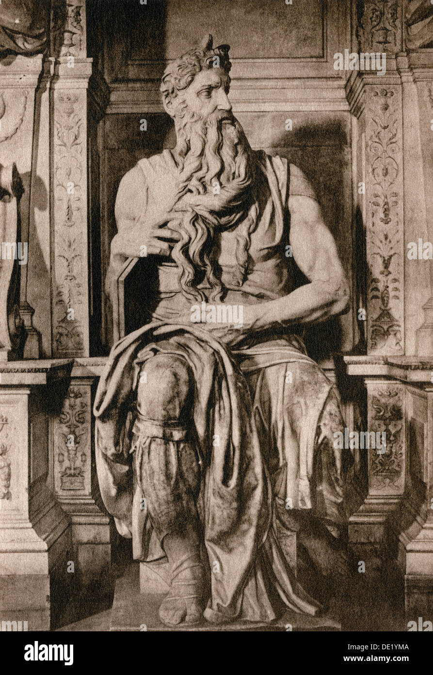 Michelangelo della statua di Mosè tenendo i Dieci Comandamenti. Fotografia Foto Stock