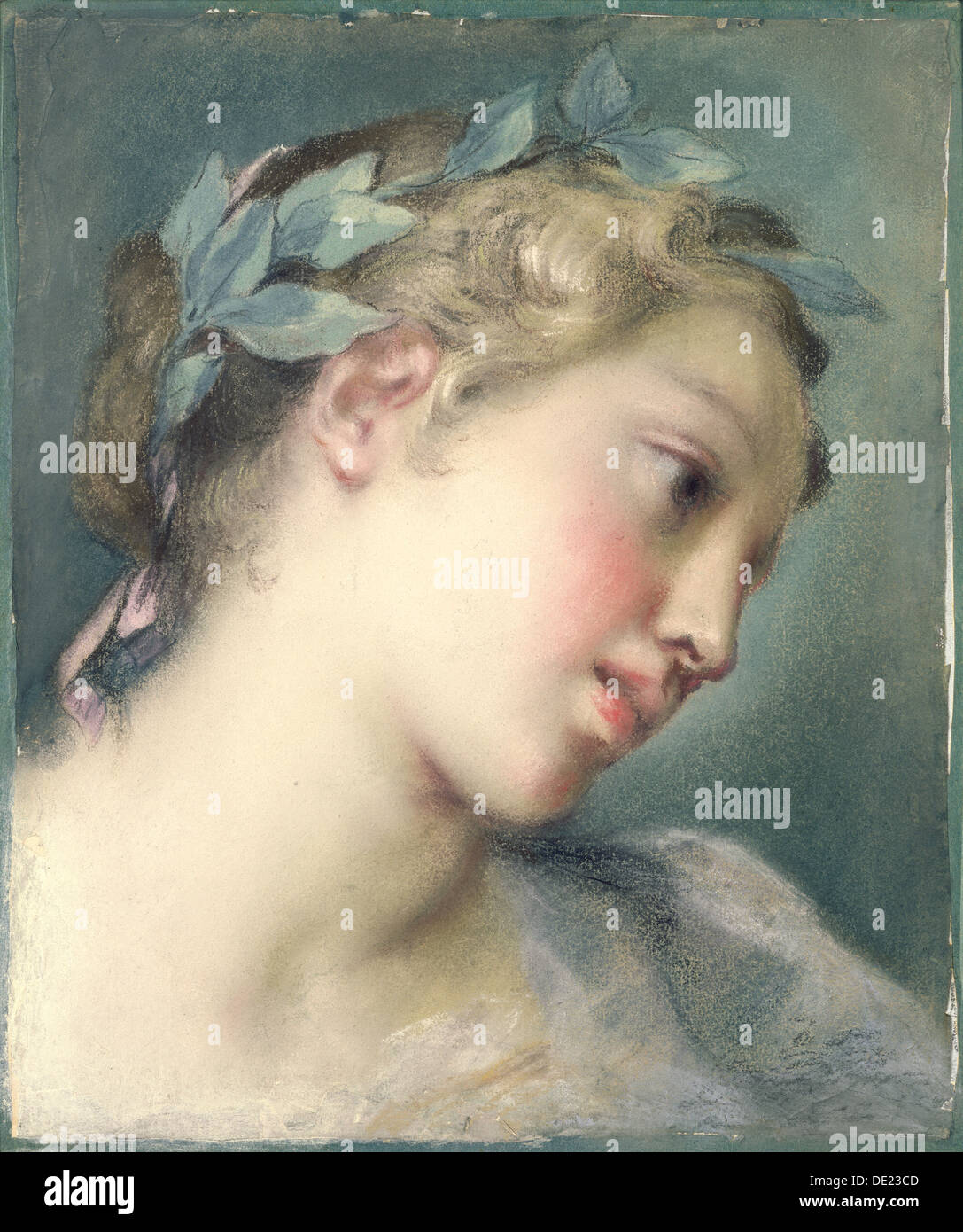 Una Musa; Rosalba Carriera, Italiano, 1673 - 1757; mid-1720s; pastello su cui la carta blu; 31 x 26 cm (12 3/16 x 10 1/4 in.), incorniciato: Foto Stock