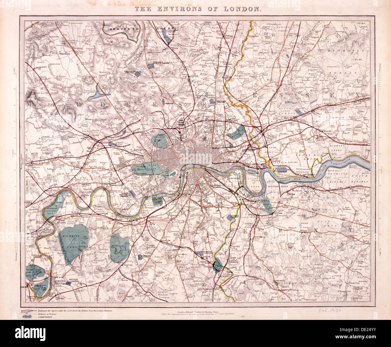 Mappa di Londra, c1860. Artista: Benjamin Rees Davies Foto Stock