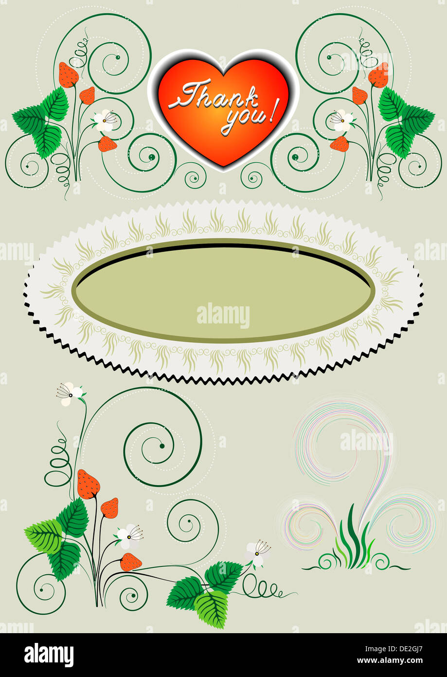 Telaio e angolo con il decor di fragole e fiori Foto Stock