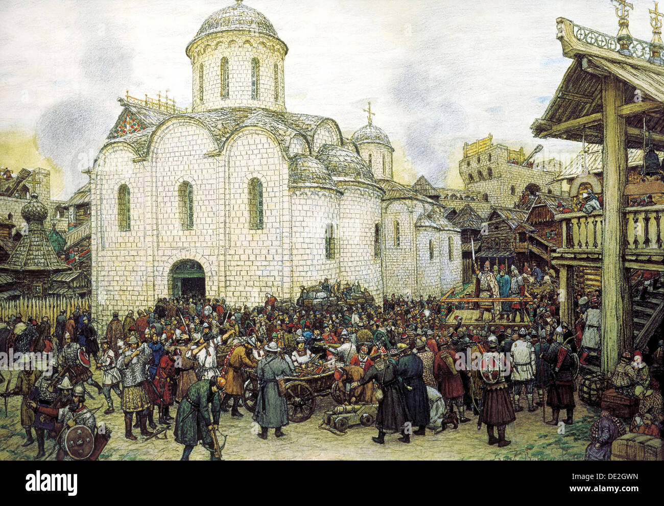 "Khan Tokhtamysh dell' invasione di Mosca nel 1382", 1918. Artista: Apollinary Vasnetsov Foto Stock