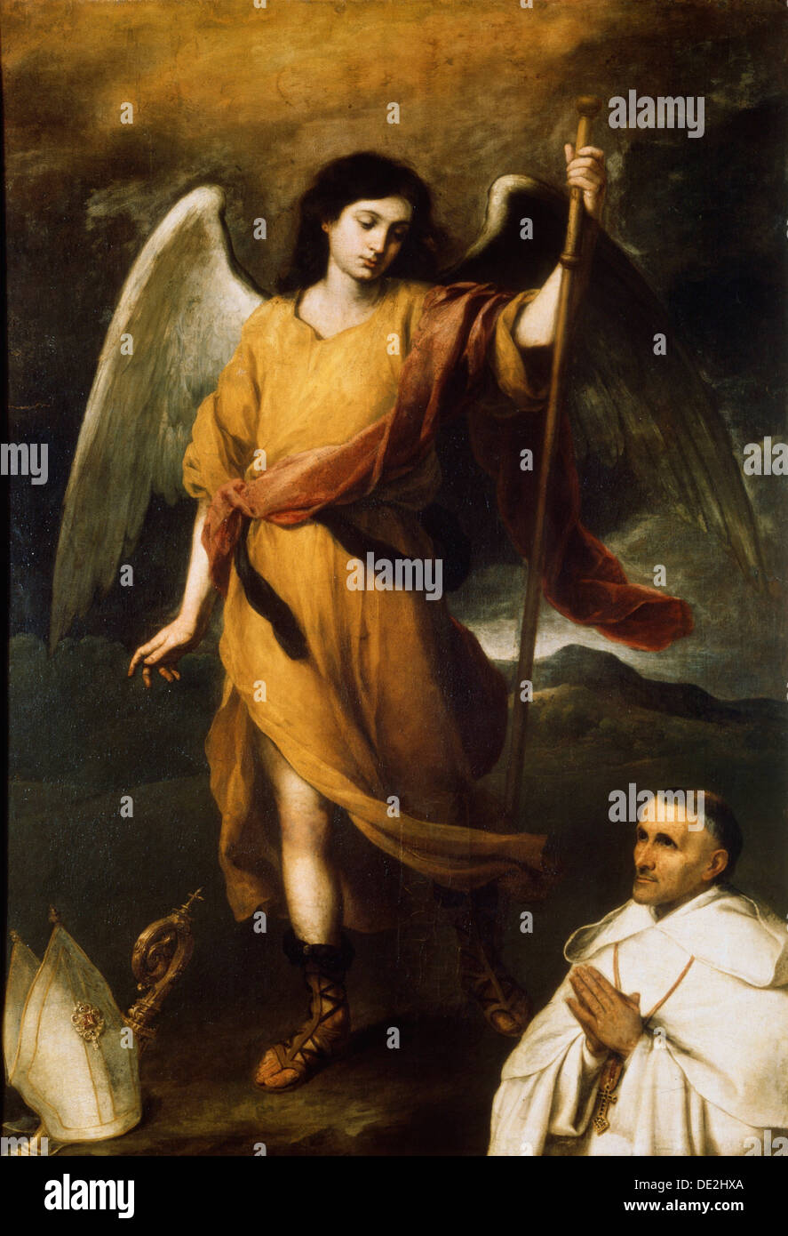 'L'Arcangelo Raffaele con il Vescovo Domonte', del XVII secolo. Artista: Bartolomé Esteban Murillo Foto Stock