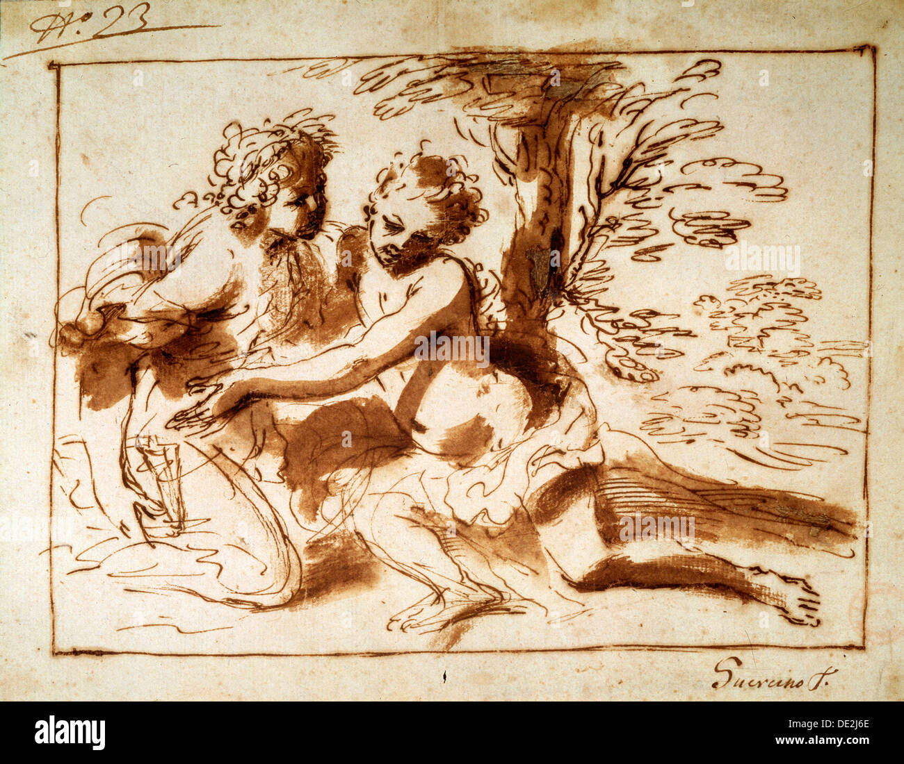 "Due figure in un paesaggio', del XVII secolo. Artista: Pier Francesco Mola Foto Stock