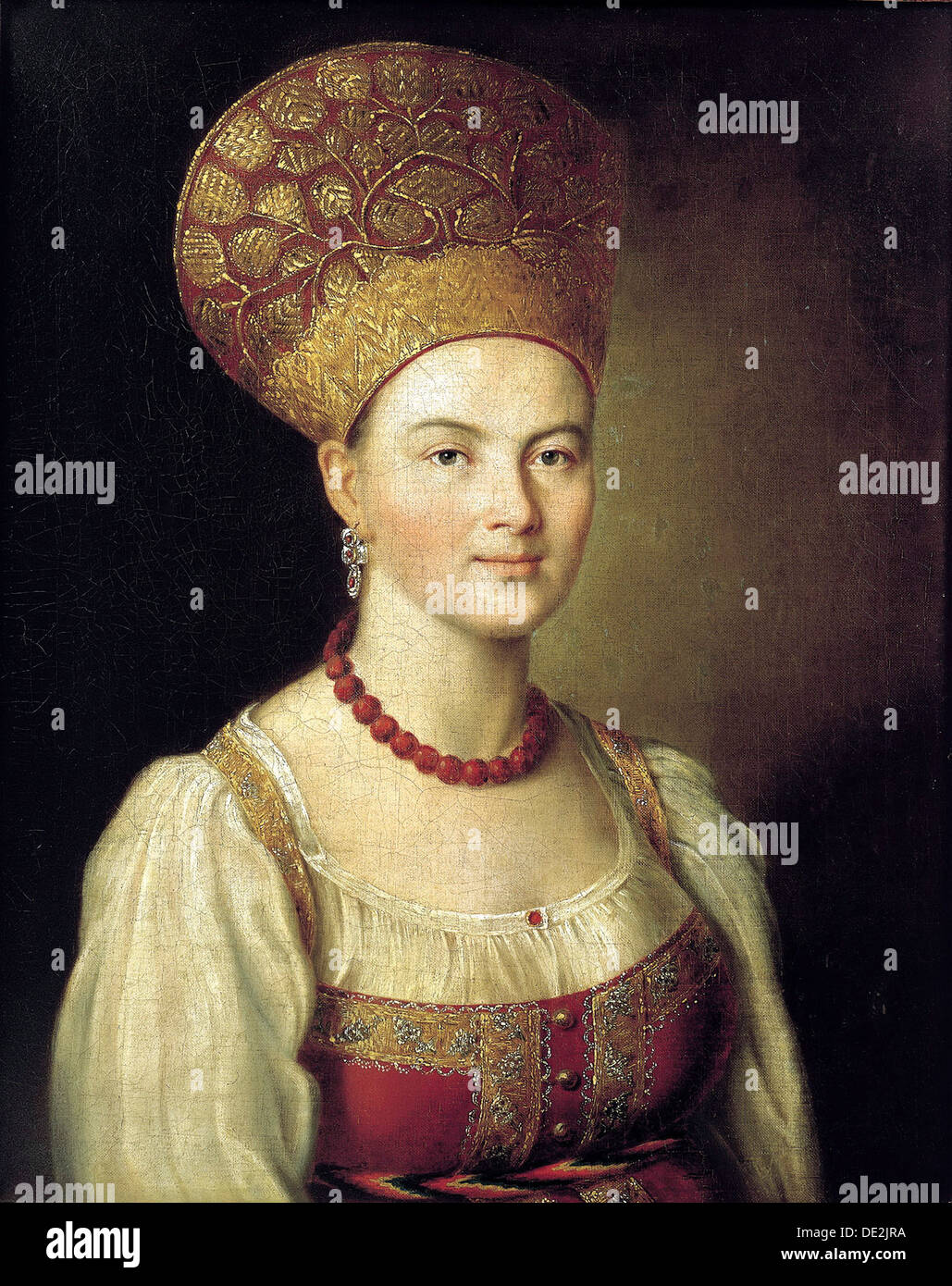 " Ritratto femminile in abito Russo", 1784. Artista: Ivan Argunov Foto Stock