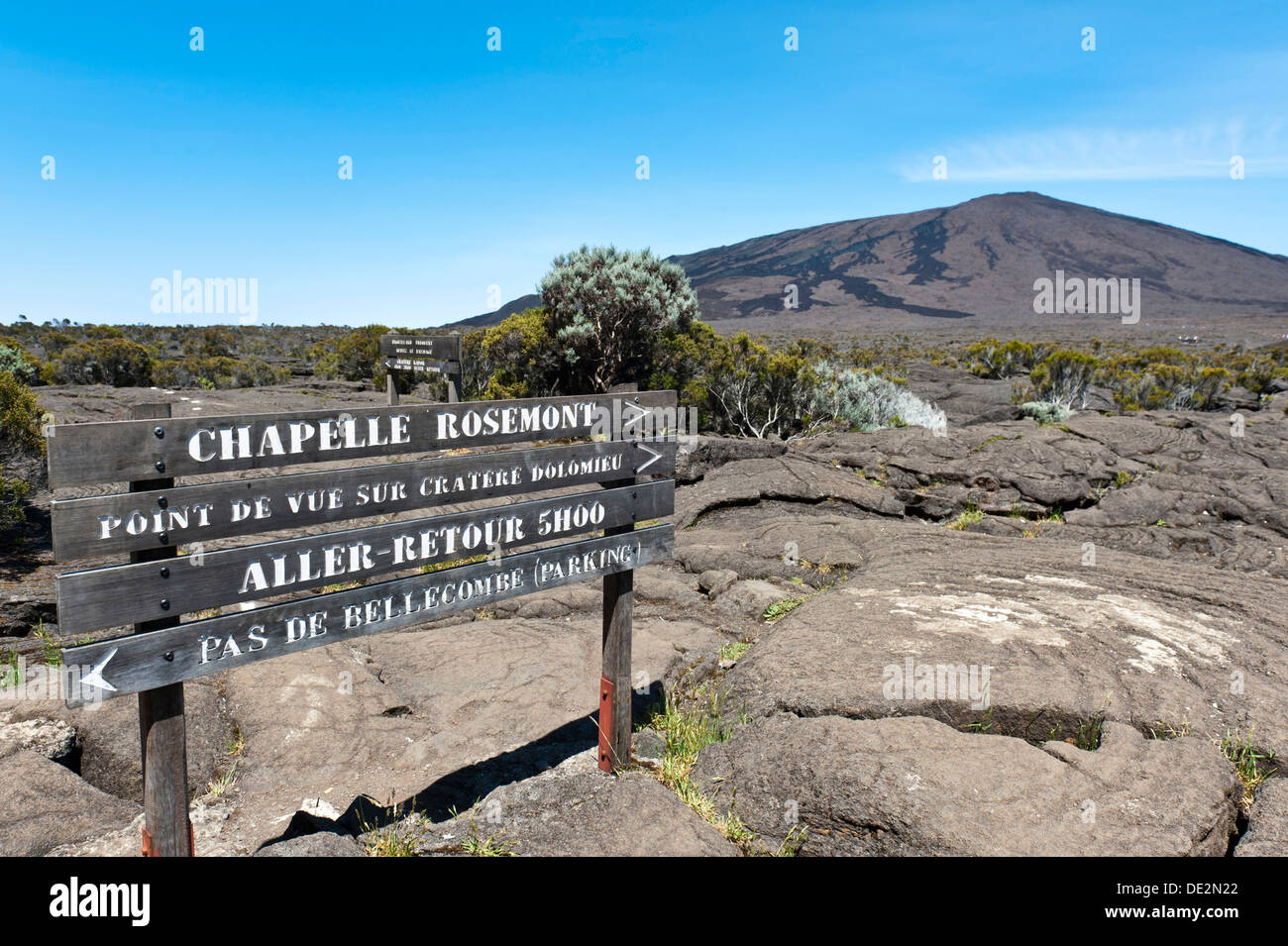 Guida per gli escursionisti al Piton de la Fournaise vulcano Piton de la Fournaise, La Réunion, Reunion, Francia Foto Stock