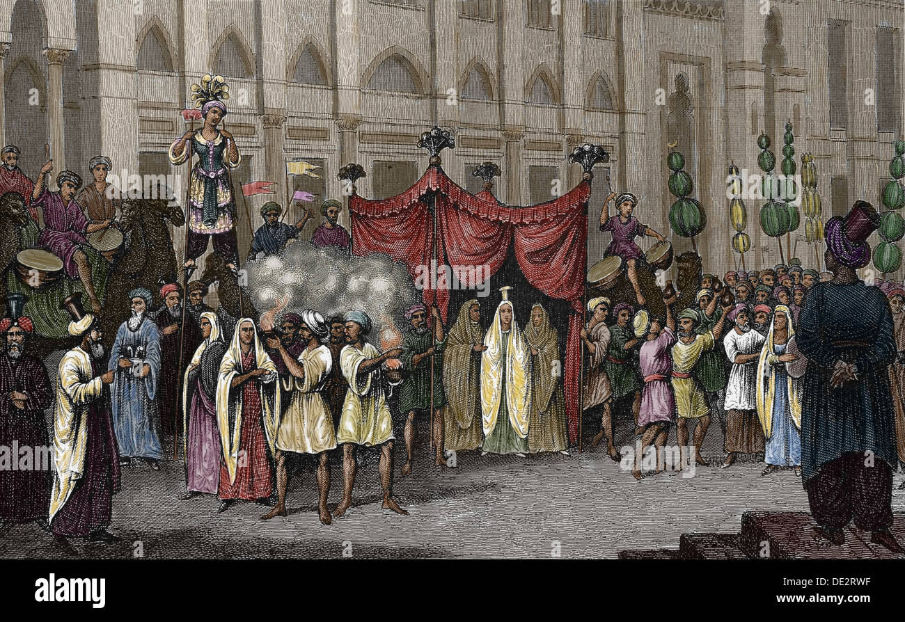 L'Egitto. Corteo Nuziale in Cairo. Incisione. (Dopo colorazione). Foto Stock