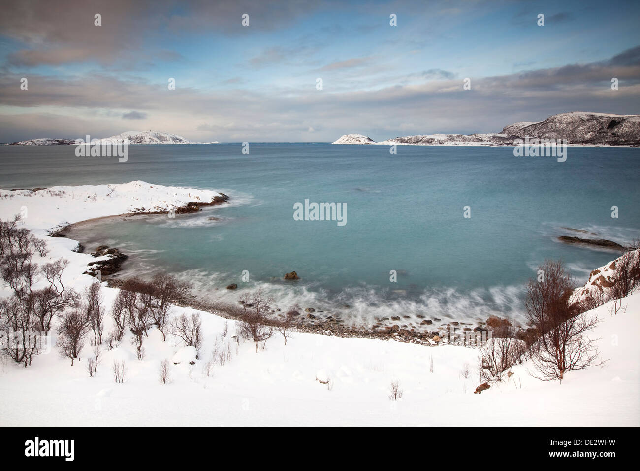 Baia vicino somaroy in inverno, Tromso, Norvegia, europa Foto Stock