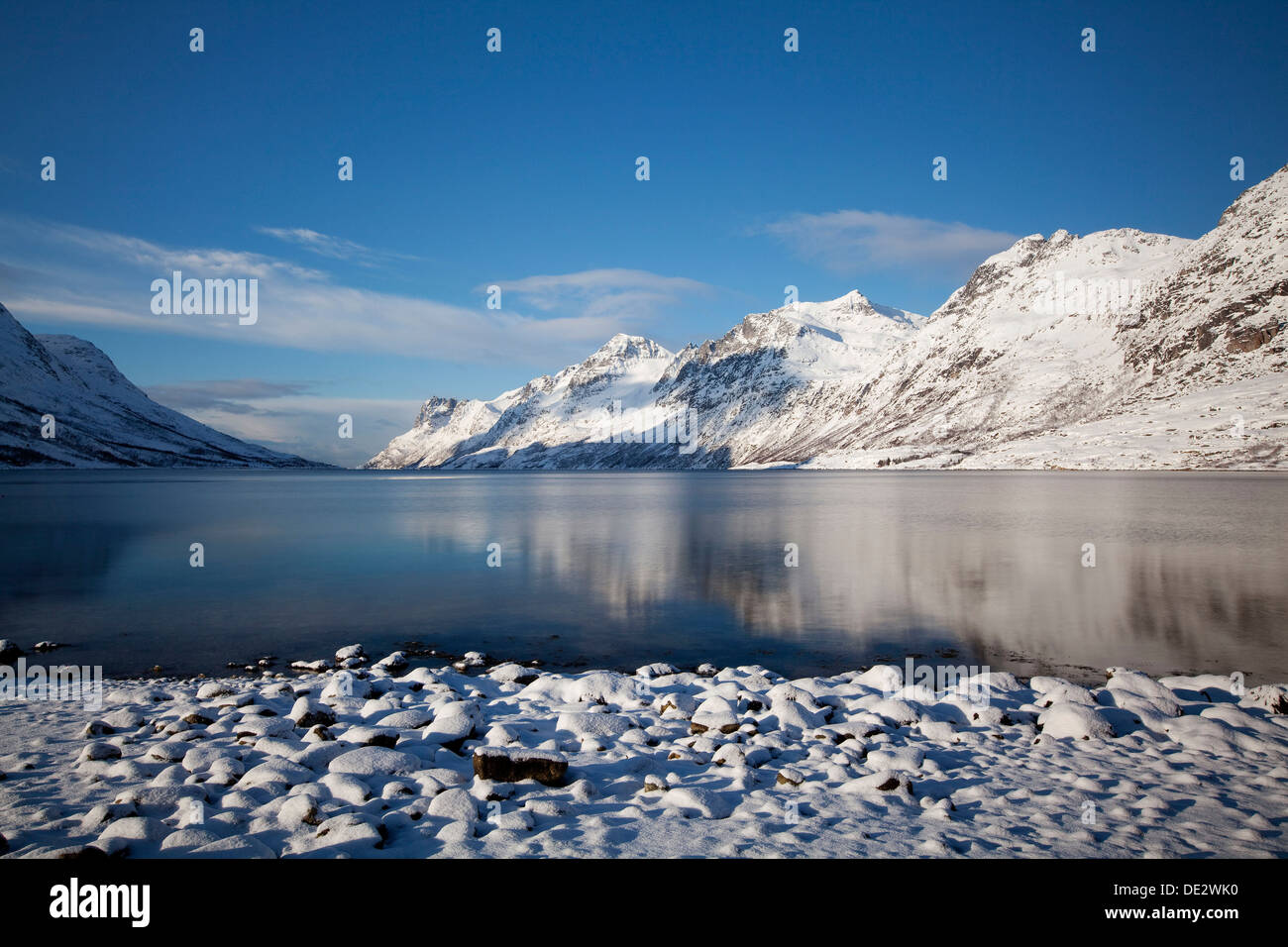 Ersfjord in inverno, Tromso, Norvegia, europa Foto Stock
