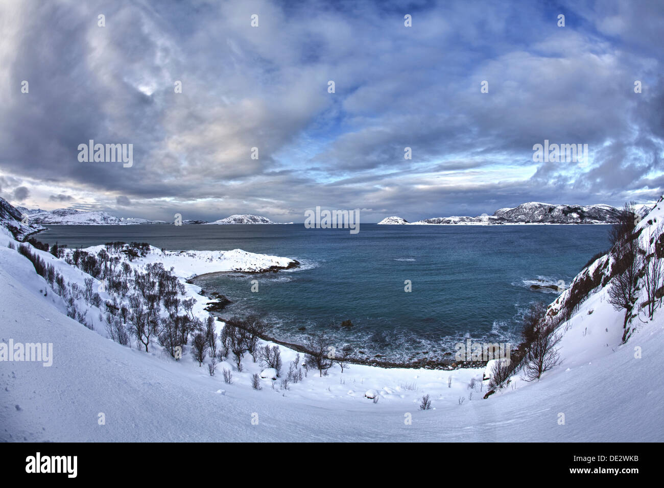 Baia vicino somaroy in inverno, Tromso, Norvegia, europa Foto Stock
