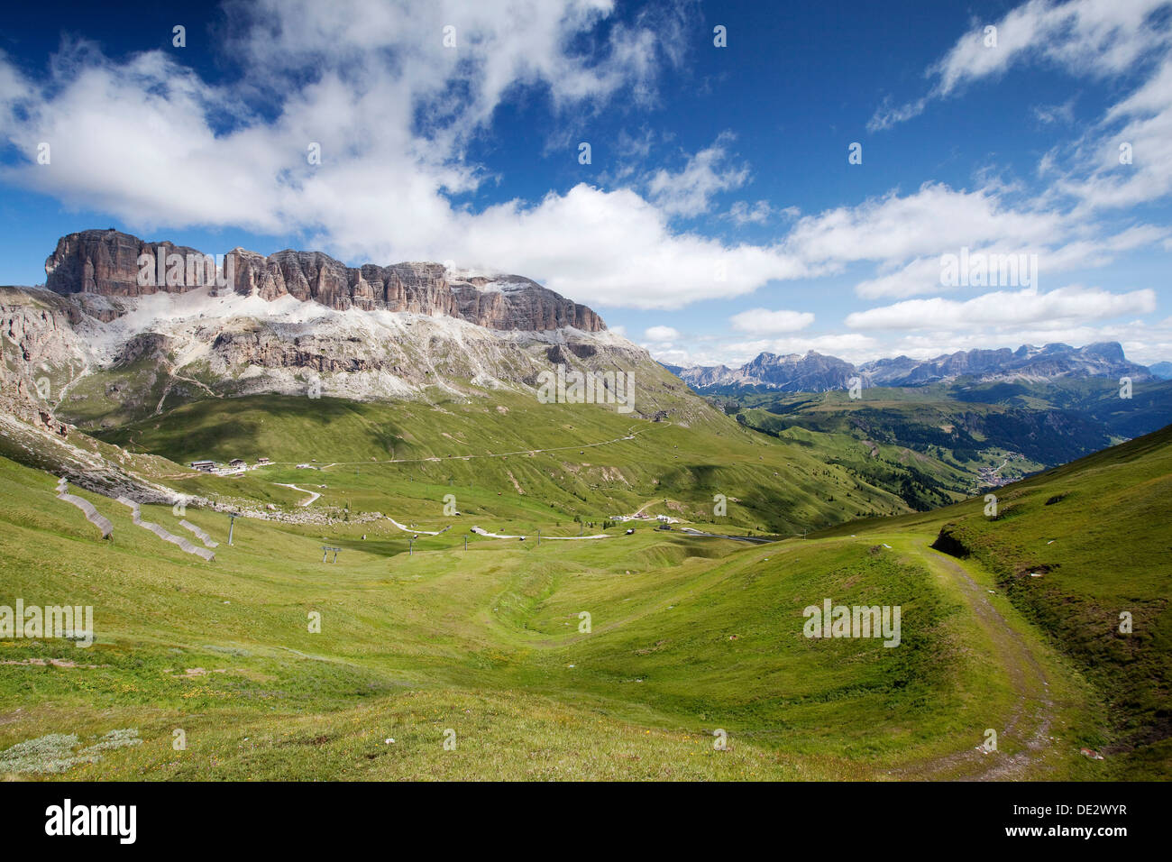 Montagna sellastock visto da pordoijoch o Passo Pordoi, pordoijoch, Dolomiti, Alto Adige Provincia, trentino-alto adige, italia Foto Stock