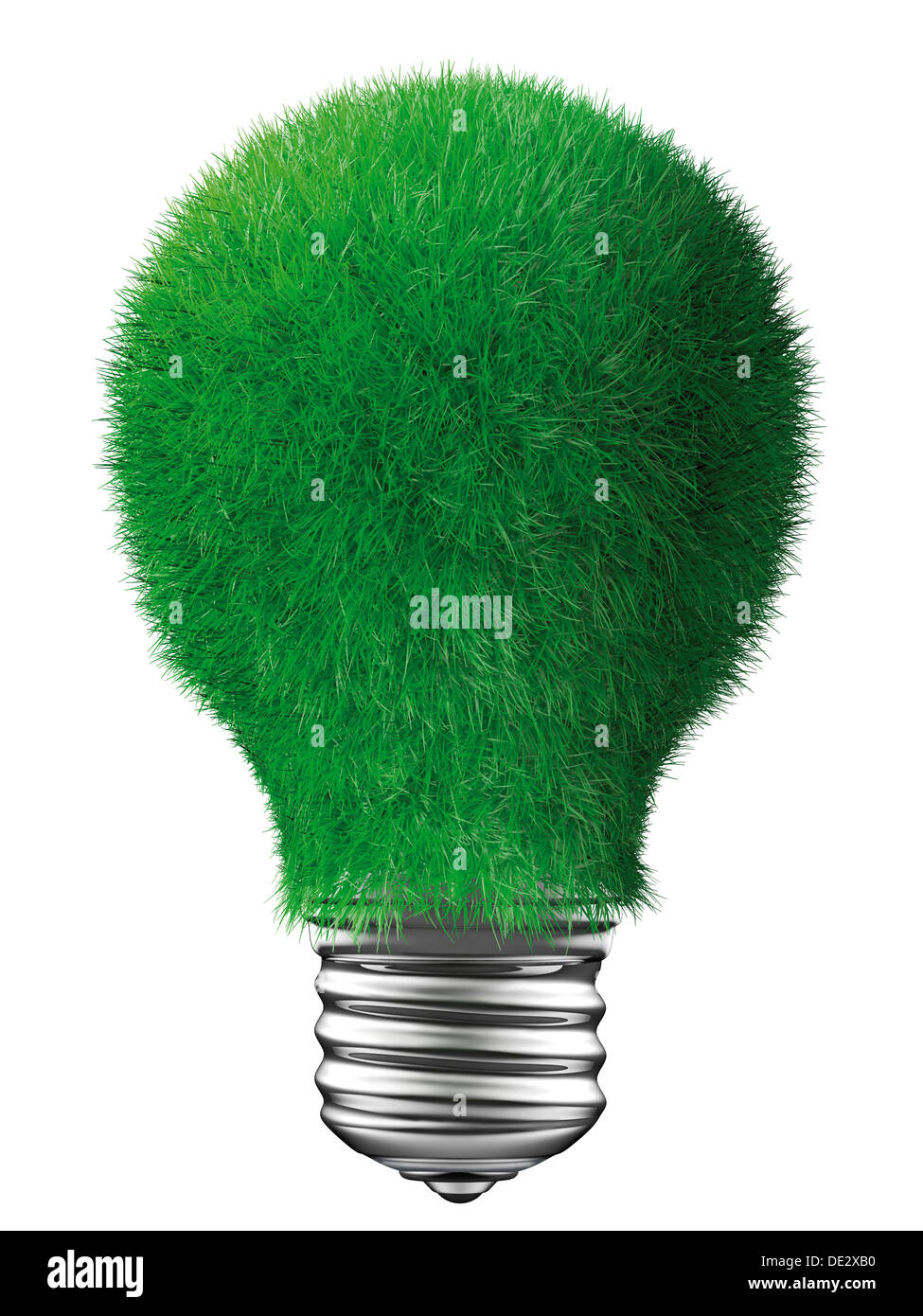 Lampadina coperta con erba, immagine concettuale per il risparmio energetico, 3D illustrazione Foto Stock