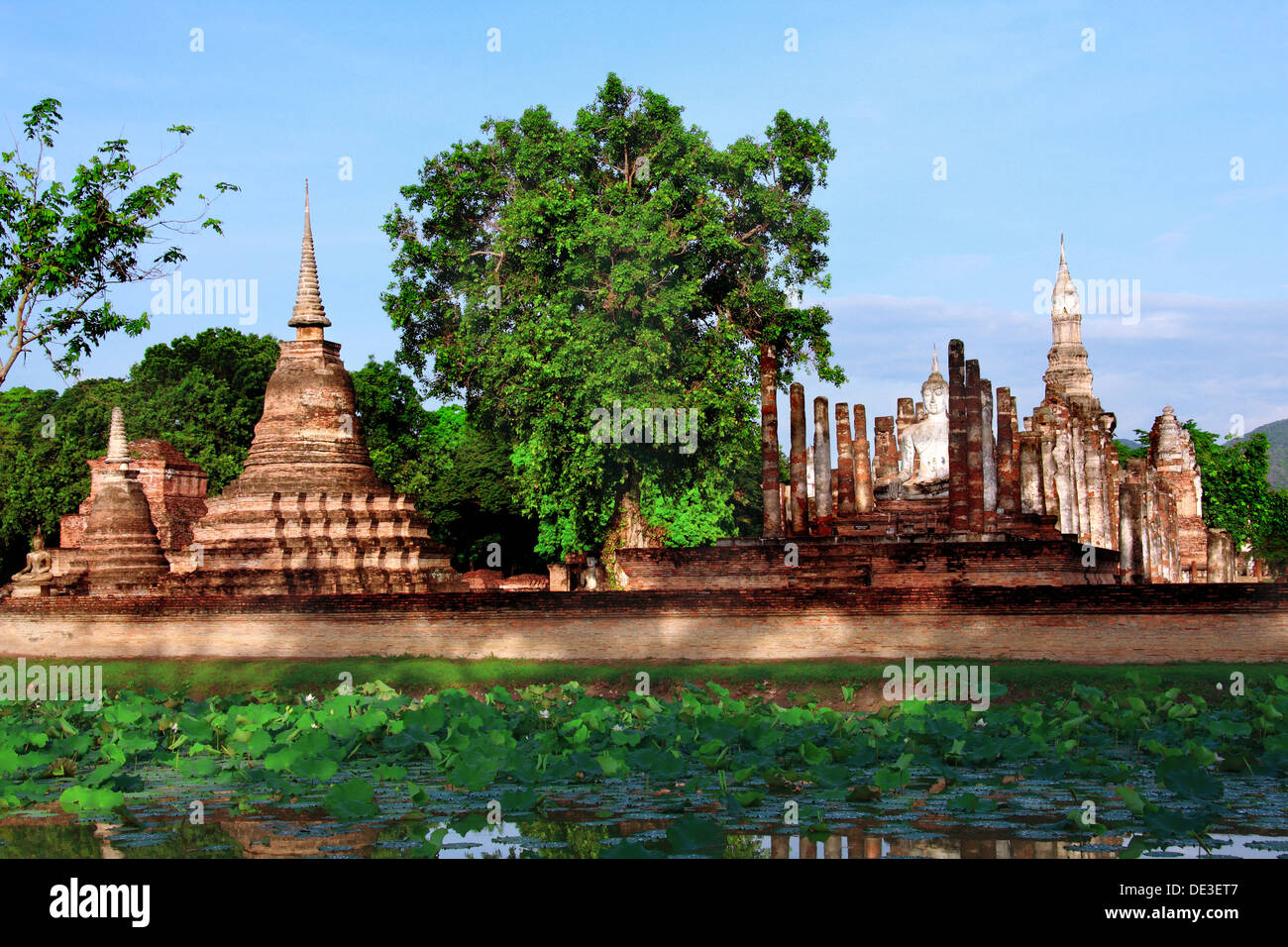 Tempio Mahathat, Sukhothai Historical Park, Sukhothai, Thailandia Foto Stock