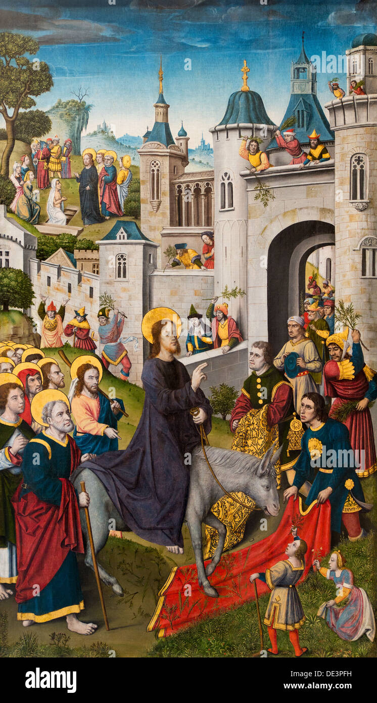 Xvi secolo - l'entrata di Gesù Cristo a Gerusalemme, intorno al 1500 - Master del monogramma A.H. Foto Stock