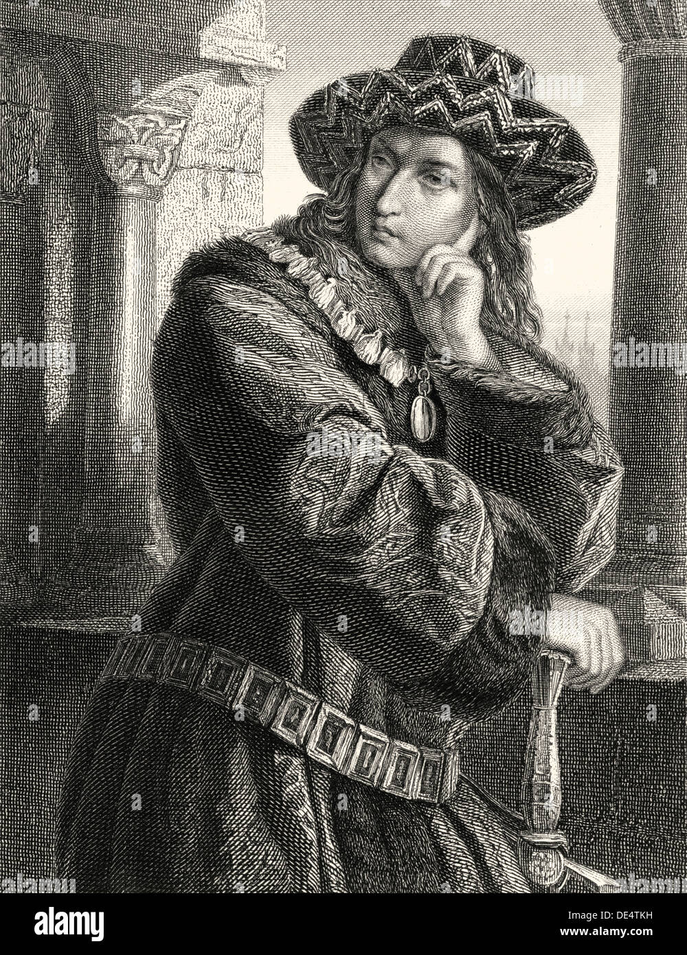 Carlo VII, 1403-1461, re di Francia, carattere dal dramma "La cameriera di Orleans" di Friedrich Schiller Foto Stock