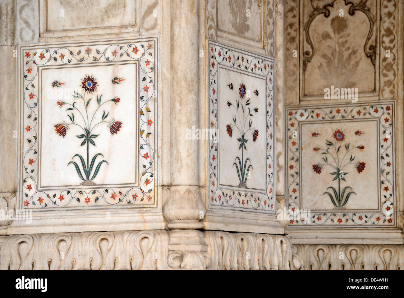 Dettagli architettonici, Red Fort, la Vecchia Delhi, India Foto Stock