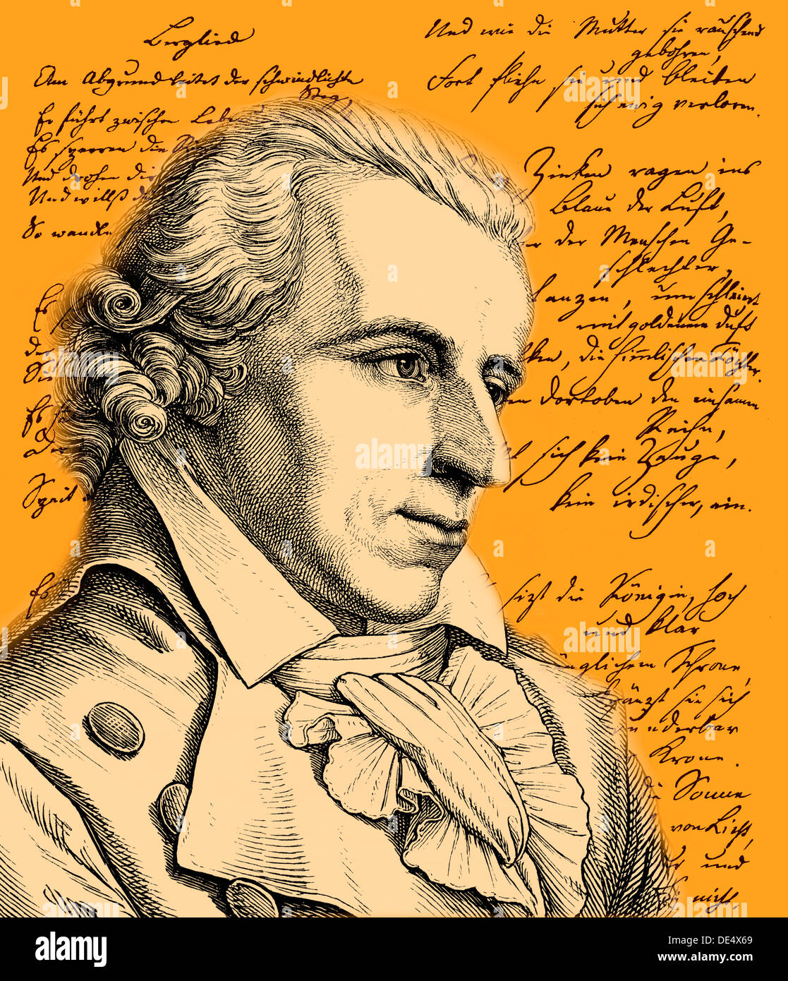 Manoscritto storico con ritratto, 1804, canzone della montagna da Johann Christoph Friedrich von Schiller, Foto Stock