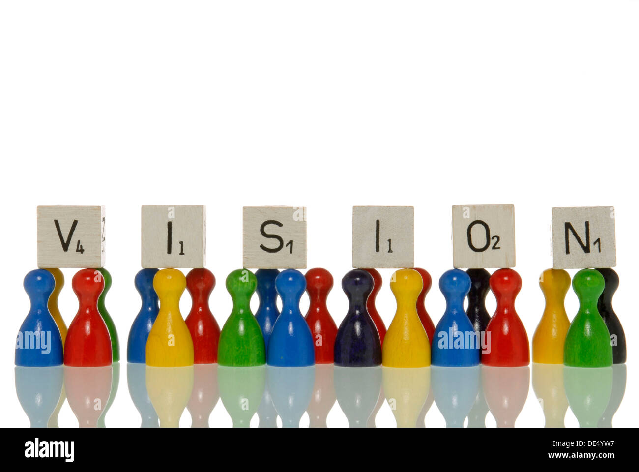 Gioco di figure e lettera di piastrelle, l'ortografia della parola vision Foto Stock