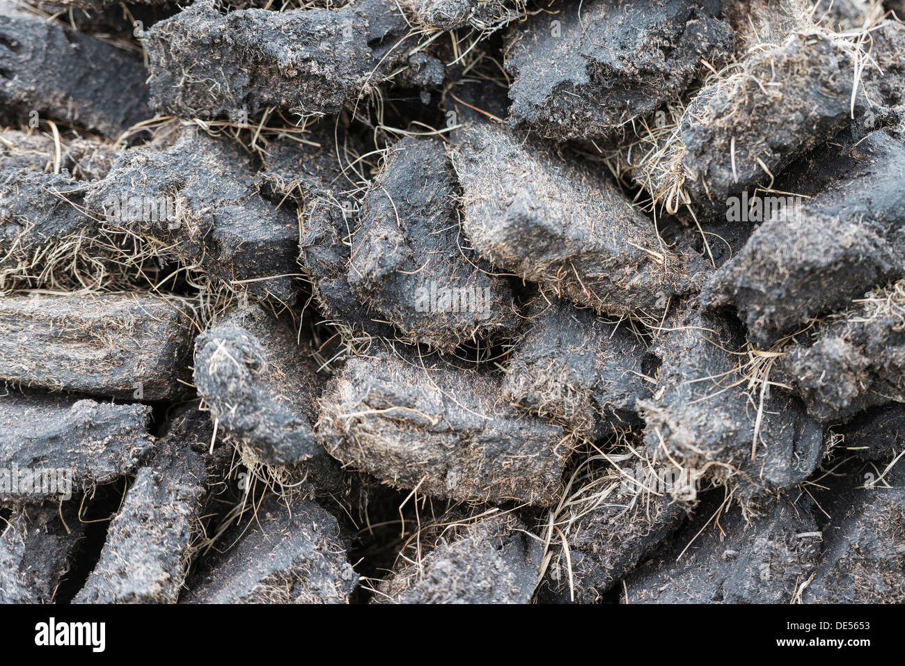 Pila di torba estratta dalla Scottish Highland mori, Durness, Schottisches Hochland, Scotland, Regno Unito Foto Stock