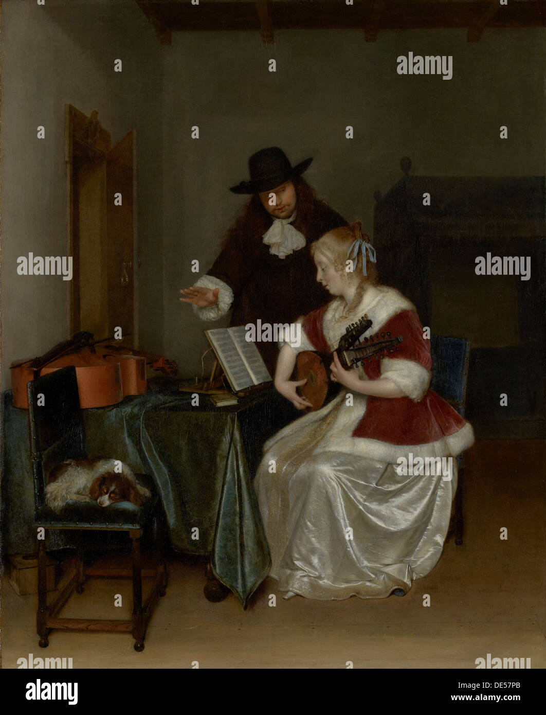 La lezione di musica; Gerard ter Borch, Olandese, 1617 - 1681; circa 1668; Olio su tela Foto Stock
