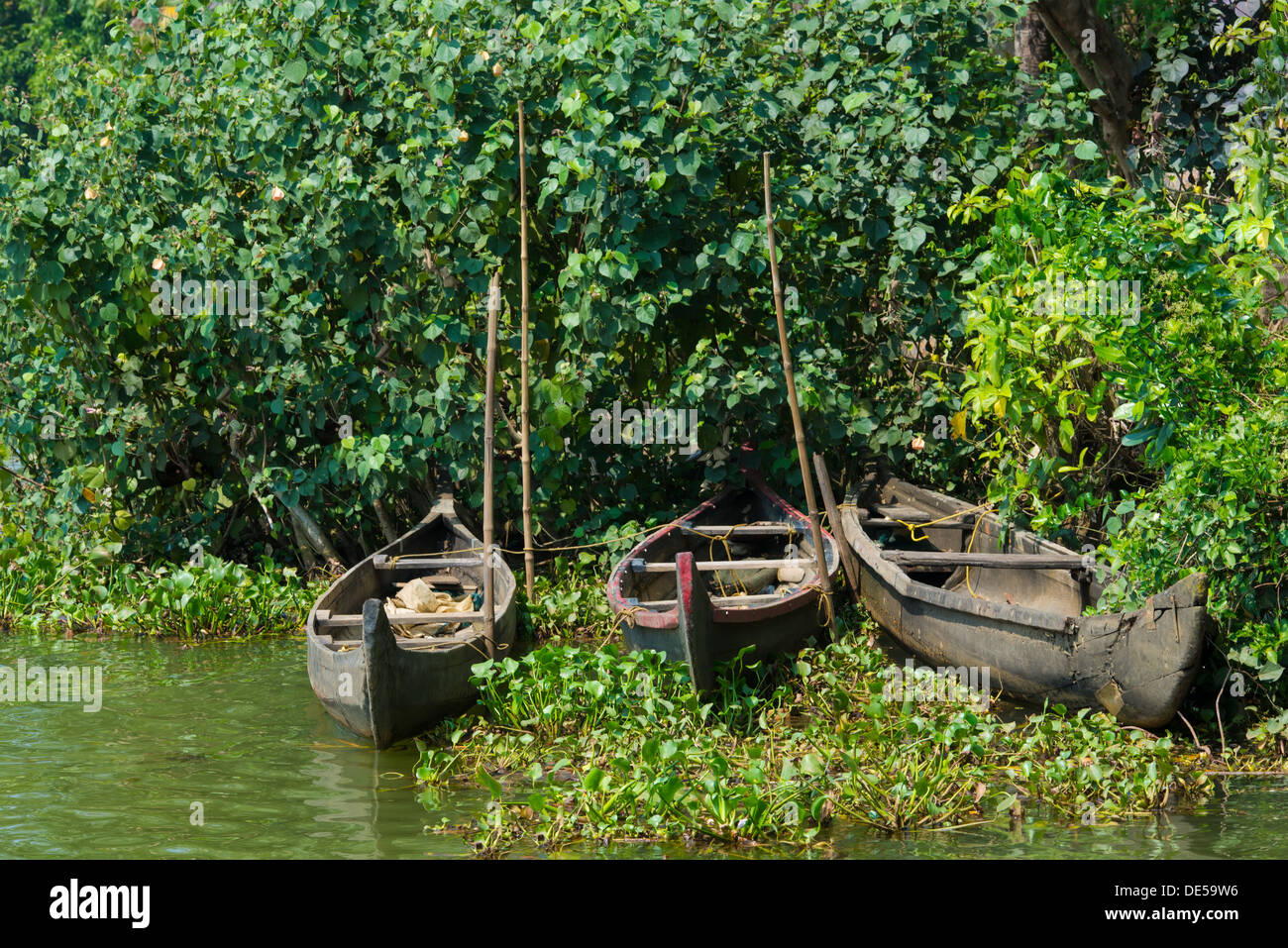 Bellissimo paesaggio con barche da pesca, Kerala India Foto Stock