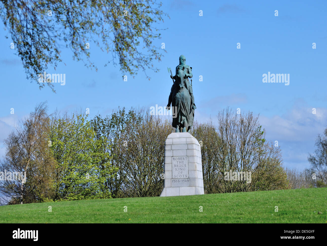 Statua equestre di Robert the Bruce a Bannockburn, Stirling, Scozia Foto Stock