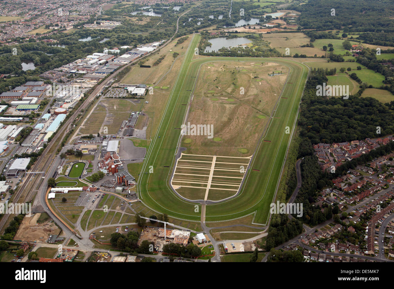 Vista aerea dell'ippodromo di Newbury nel Berkshire Foto Stock