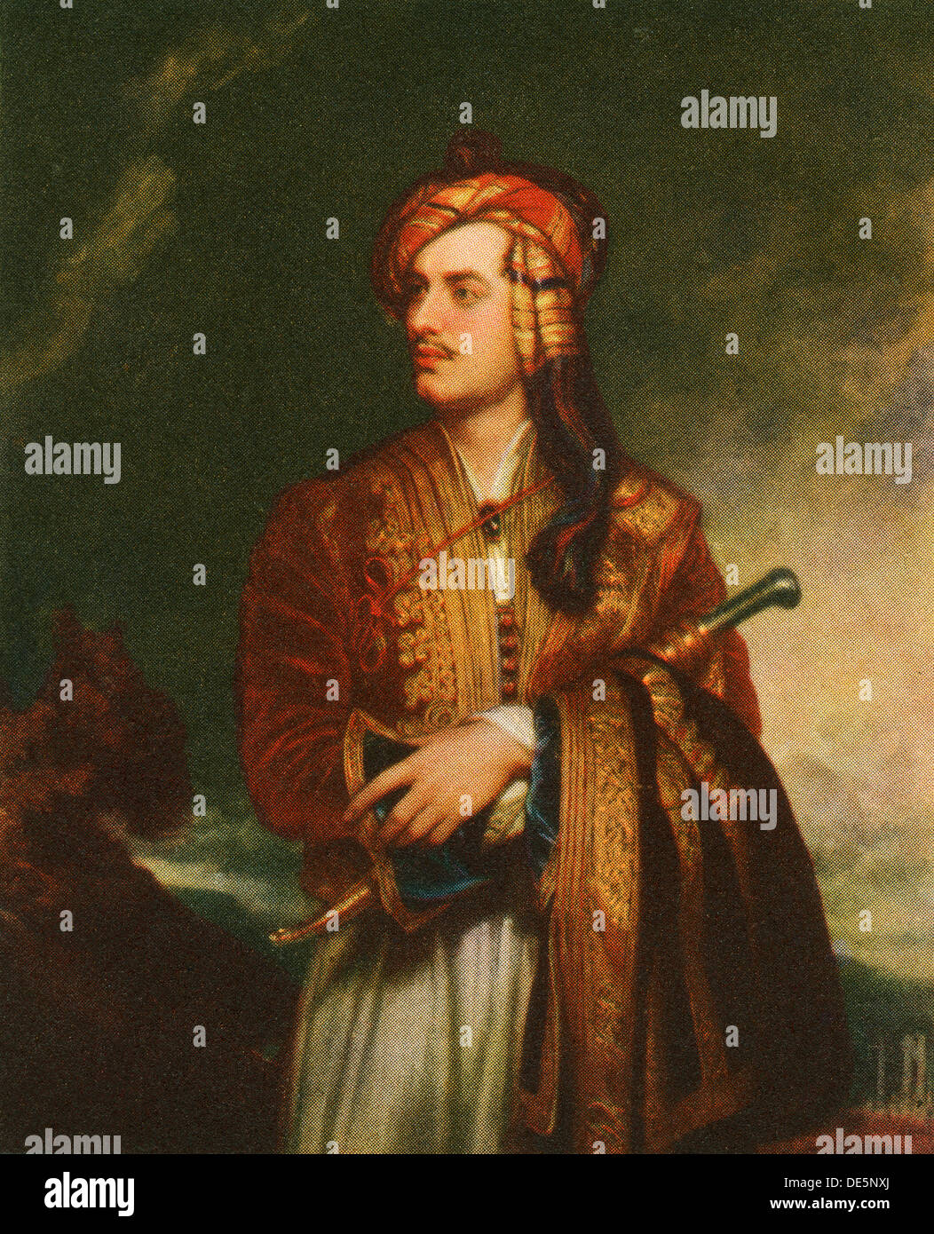 Lord Byron in abiti albanesi. George Gordon Byron, sesto Barone Byron, 1788 - 1824, aka Lord Byron. Nobile inglese, poeta, peer, politico e figura di primo piano del movimento romantico. Foto Stock