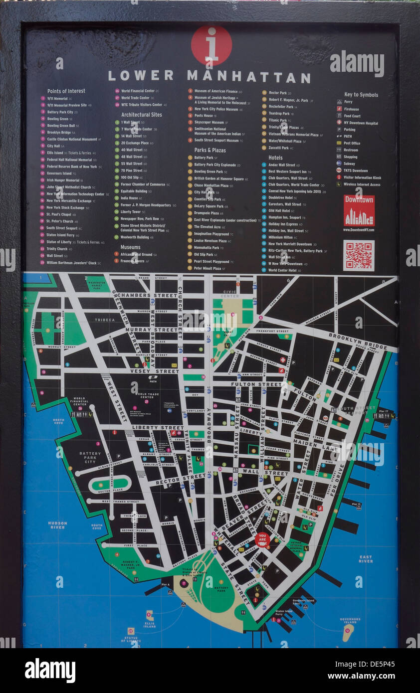 Mappa di Lower Manhattan NYC Foto Stock