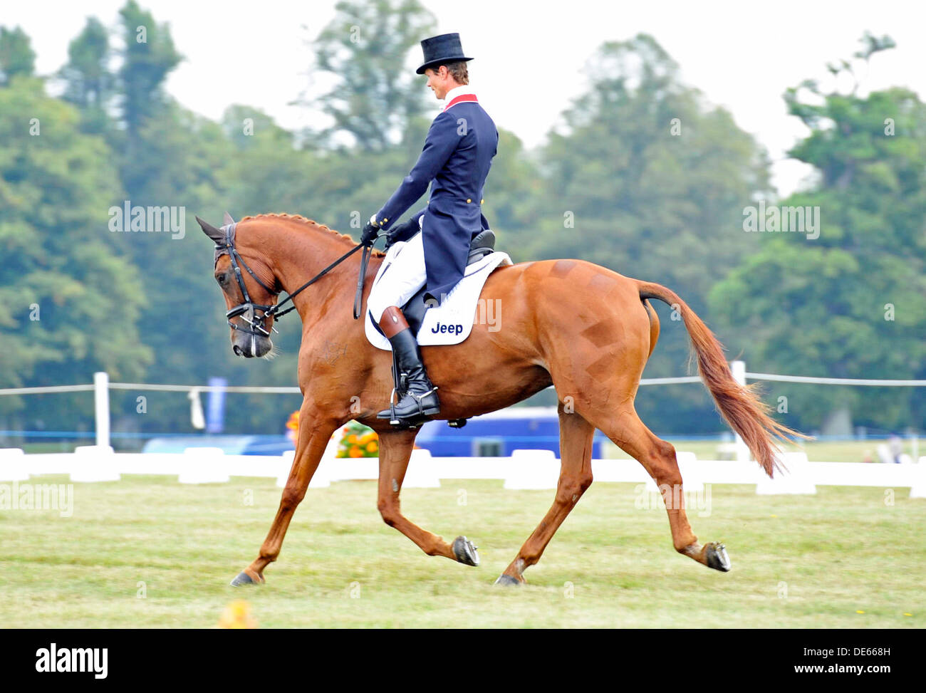 Il Palazzo di Blenheim Horse Trials, Woodstock, Oxford, UK. 12 settembre 2013. William Fox-Pit (GBR) riding Freddie Mac durante il CIC*** Dressage fase. Credito: Julie Badrick/Alamy Live News Foto Stock