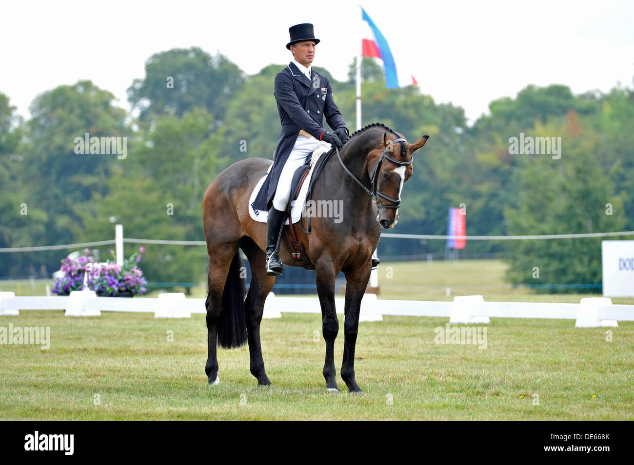 Il Palazzo di Blenheim Horse Trials, Woodstock, Oxford, UK. 12 settembre 2013. Andrew Nicolson (NZL) riding Zaron durante il CIC*** Dressage fase. Credito: Julie Badrick/Alamy Live News Foto Stock