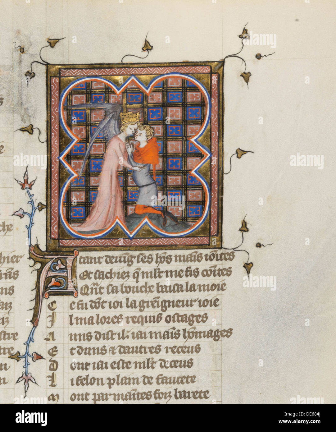 Miniatura da un manoscritto del Roman de la Rose da Guillaume de Lorris e Jean de Meun, 1353. Artista: Master dei romanzi rosa (attivo secondo ha Foto Stock