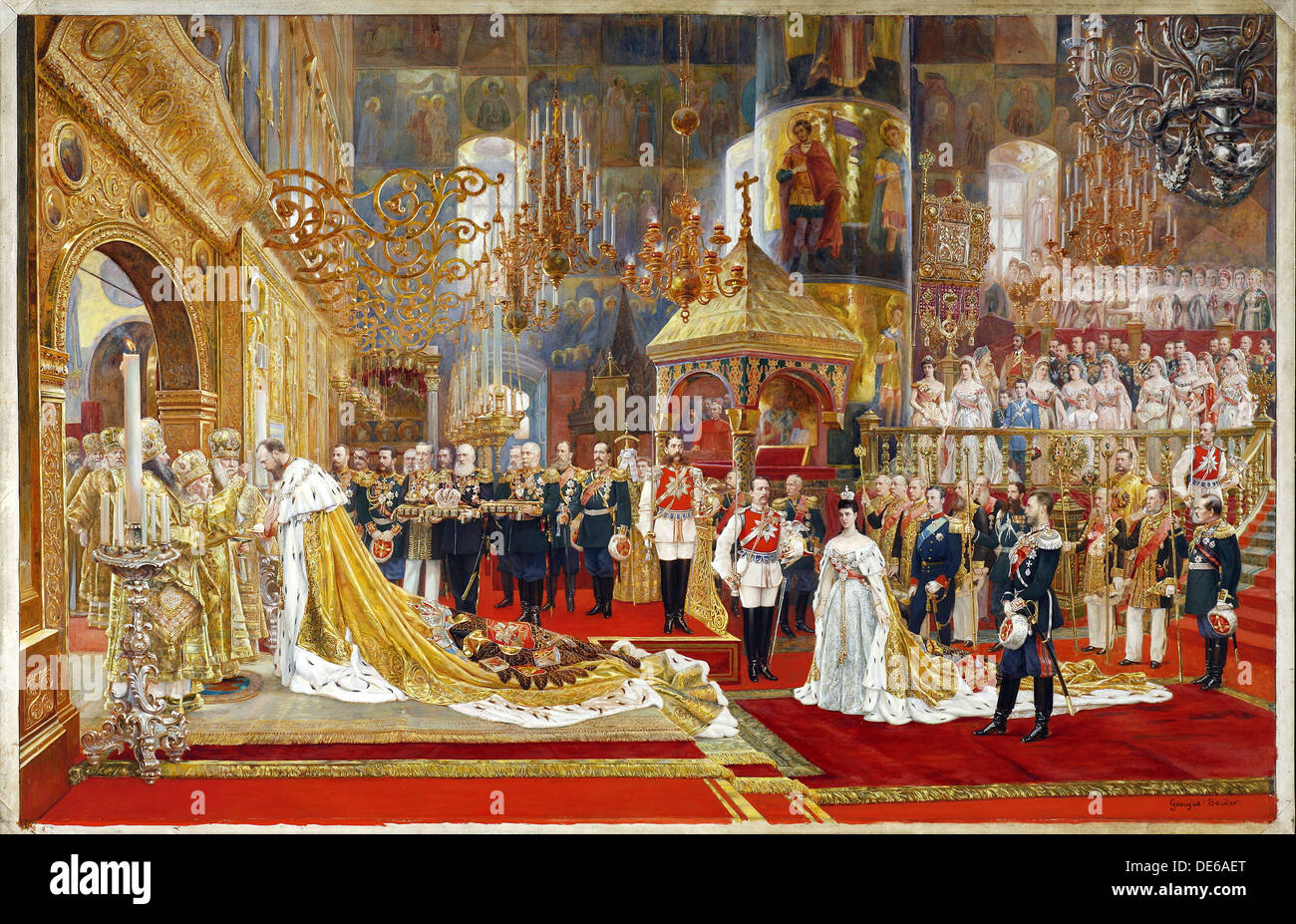 Incoronazione di Empreror Alexander III e l'Imperatrice Maria Fyodorovna, 1883-1888. Artista: Becker, Georges (1845-1909) Foto Stock